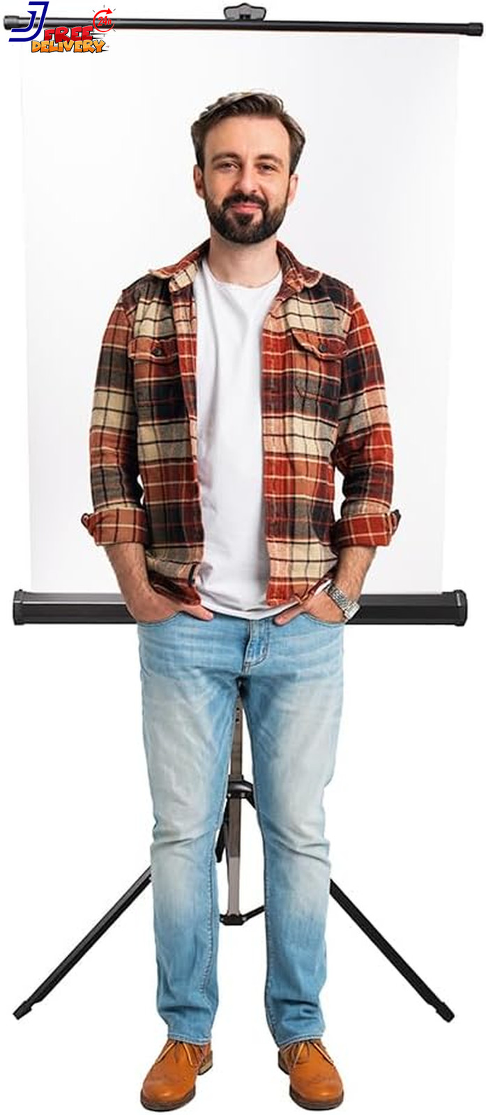 Retractable White Photo ID Backdrop for Passport Photos (Free Standing)