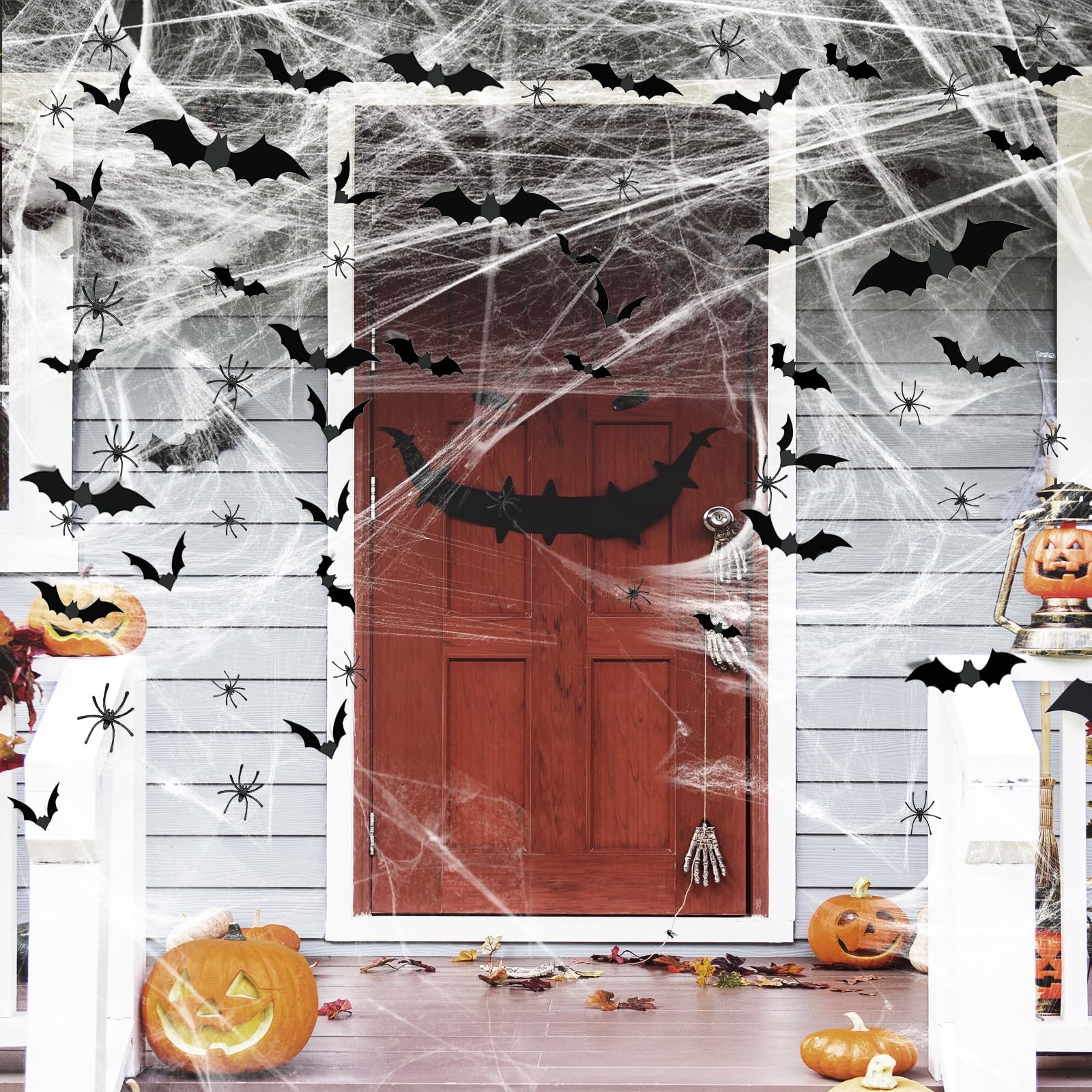 Halloween Spider Webs Decor 1200sqft Stretch Cobwebs 120 Bats 50 Spiders Indoor