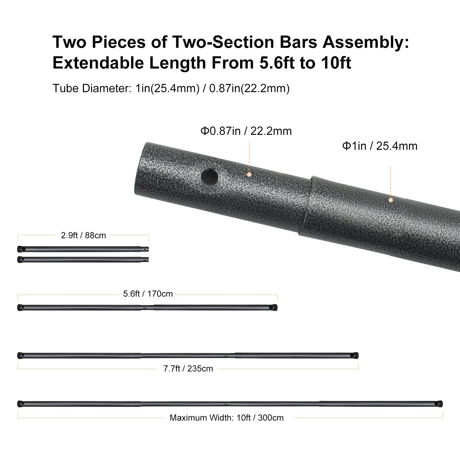 Lincostore Studio Crossbar for Backdrop Stands, 10 feet, Telescopic AM236