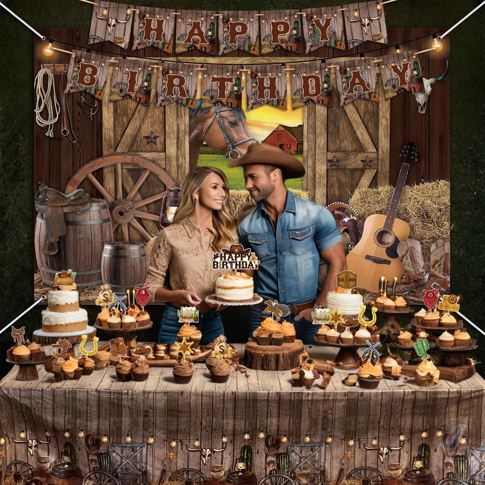 Western Cowboy Birthday Party Supplies 59 x 39 inches, Brown