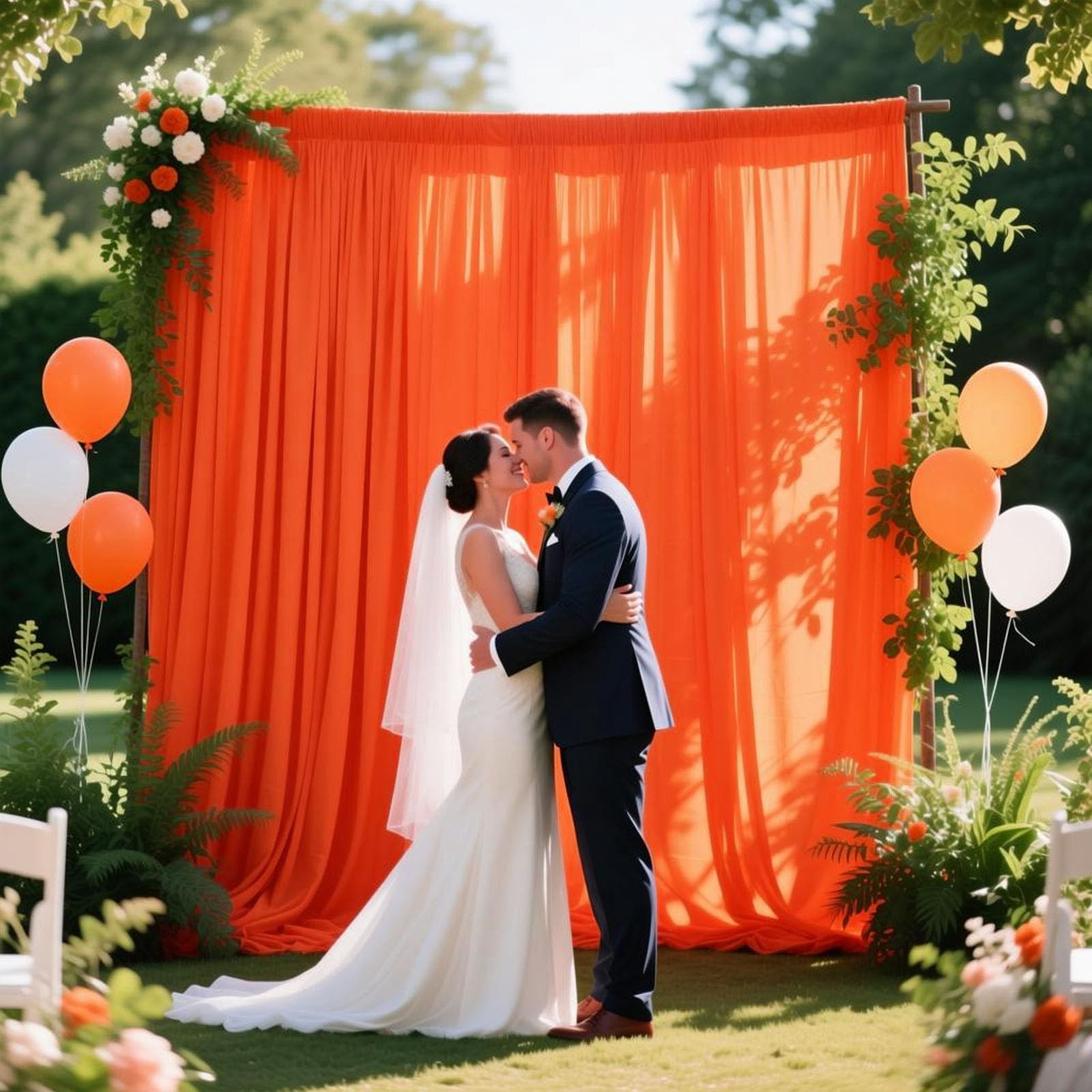 10×10 FT Deep Orange Backdrop Curtains For Parties Polyester Fabric 2 Panels