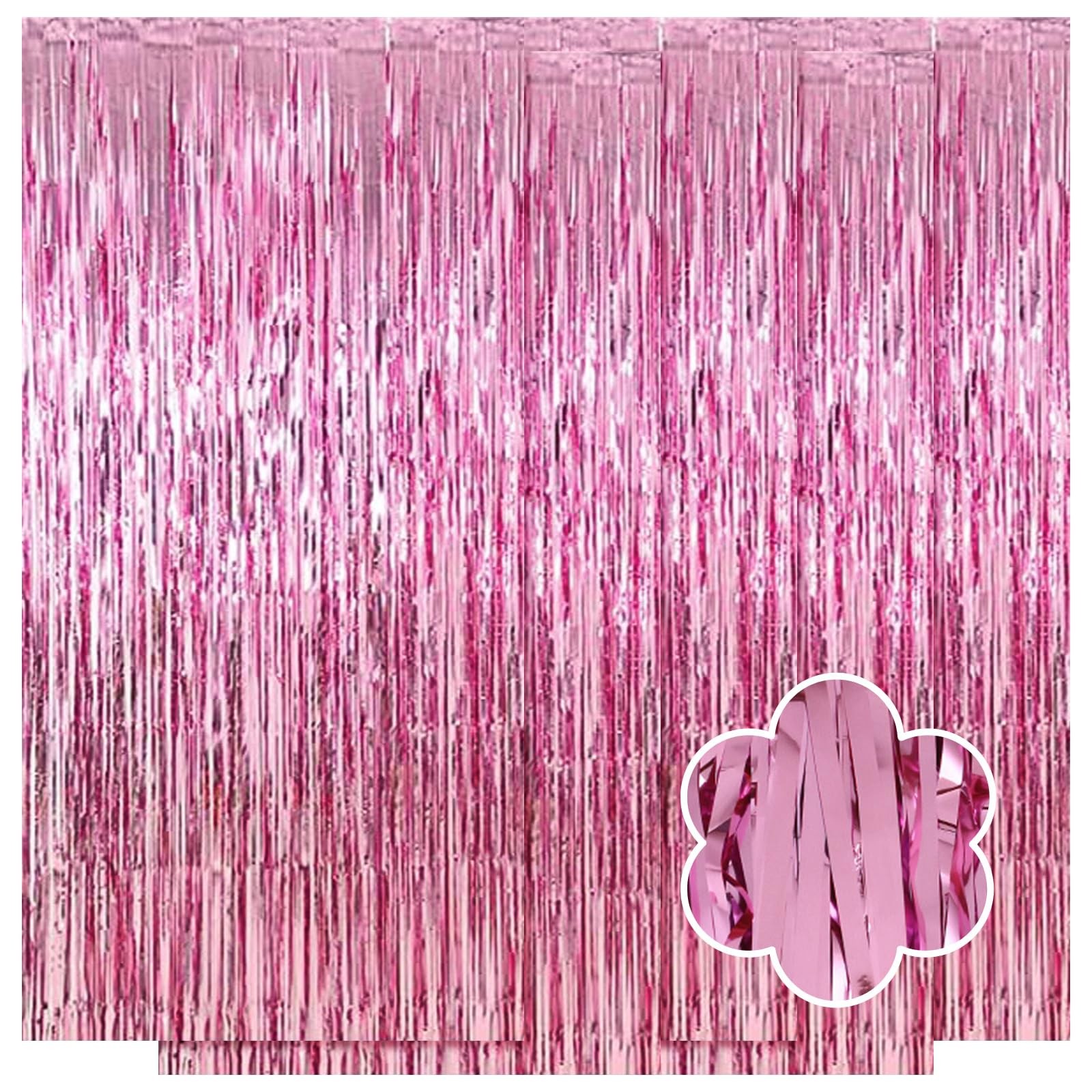 5 PCS Pink Foil Curtain Backdrop Metallic Tinsel Fringe Streamer 3.2×9.8 FT