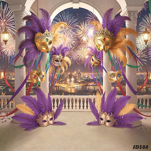 10’x10’CPMardi Grad Mask Party Scene Microfiber Fabric background backdrop SD388