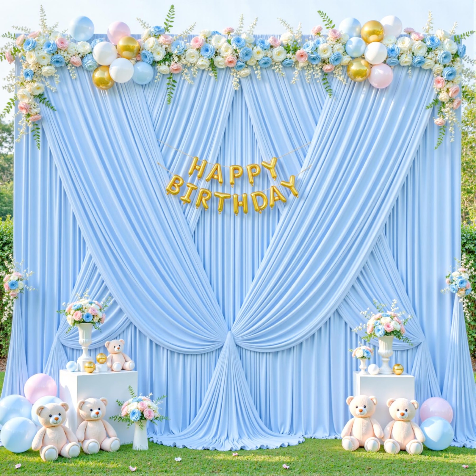 10x10ft Baby Blue Backdrop Curtain 2 Panels 5x10ft Fabric Drapes Party Set