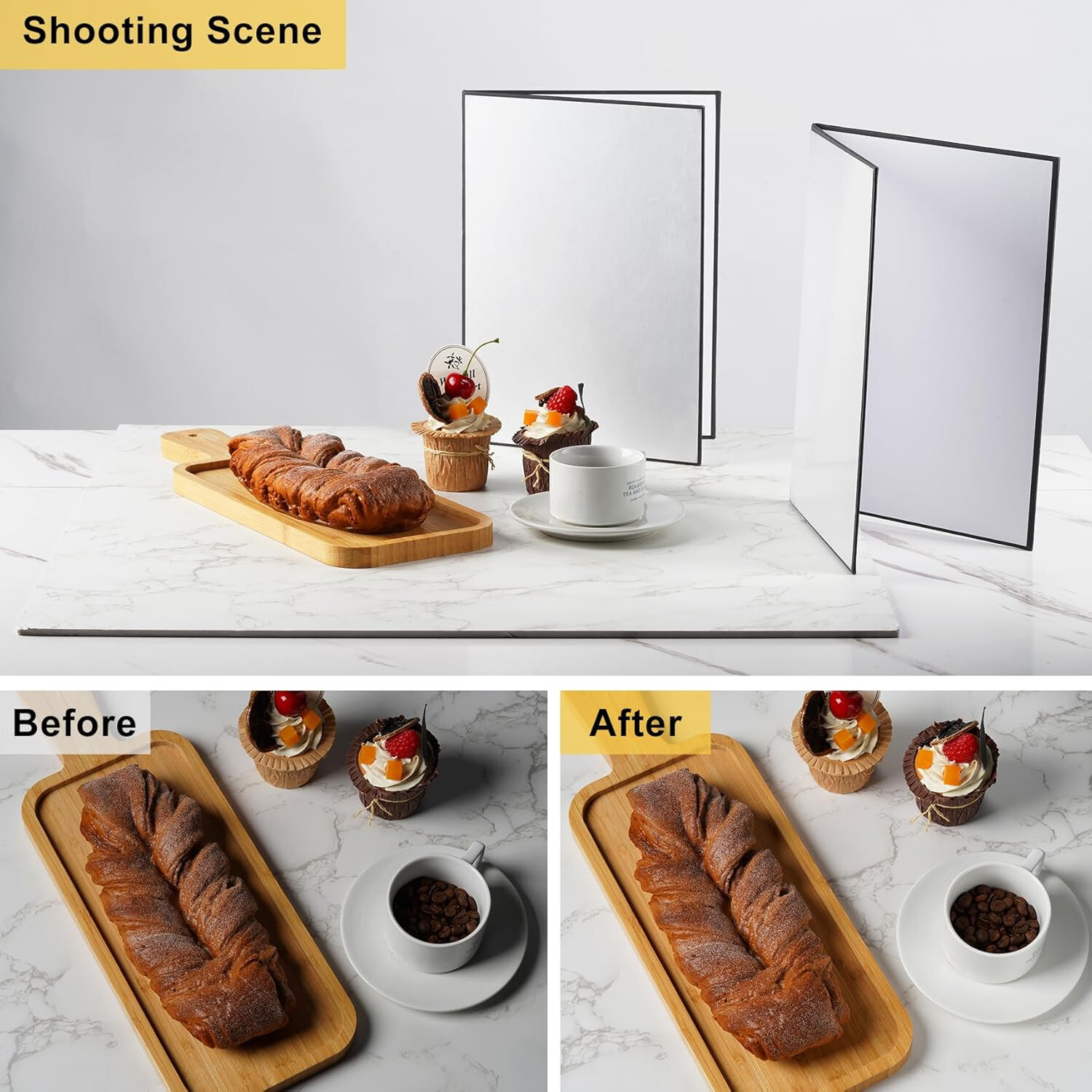 Meking Photography Backdrop & Reflector Board Set, 2 * 24” x 24” & 2 * 16” x 23”