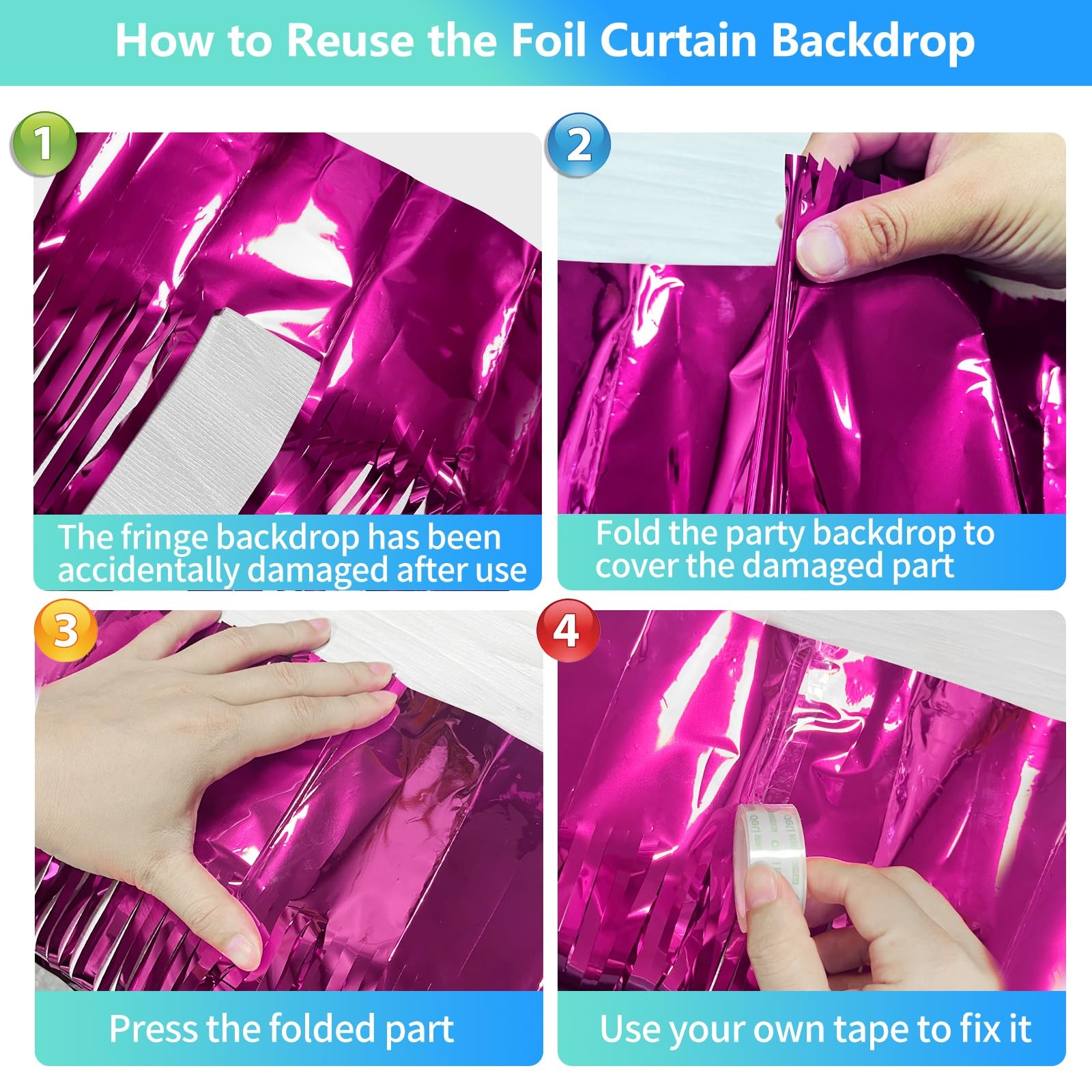 2 Pack Hot Pink Backdrop Party Decorations Tinsel Foil Fringe Curtain Backdrop