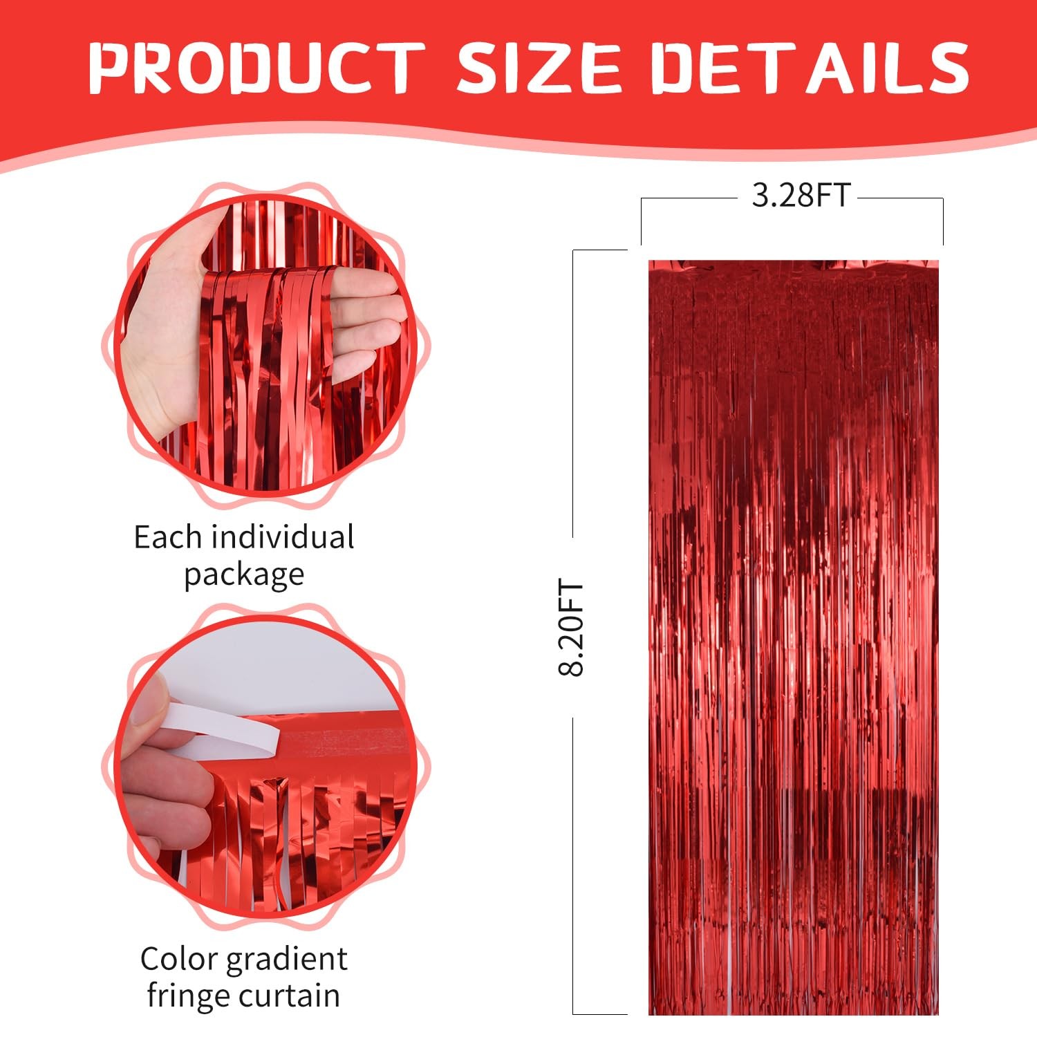 2 Pack Red Curtains Backdrop Tinsel Streamers Party Decorations 3.3×8.2 Ft