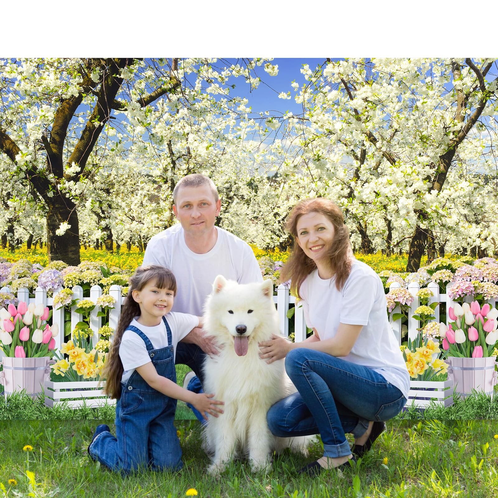 Spring Backdrop Banner 7x5Ft White Yellow Flower Floral 7x5Ft, white