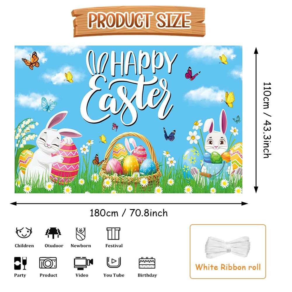 AIBIIN Happy Easter Backdrop Banner Colorful Flower 5.9×3.6ft, Multicolor