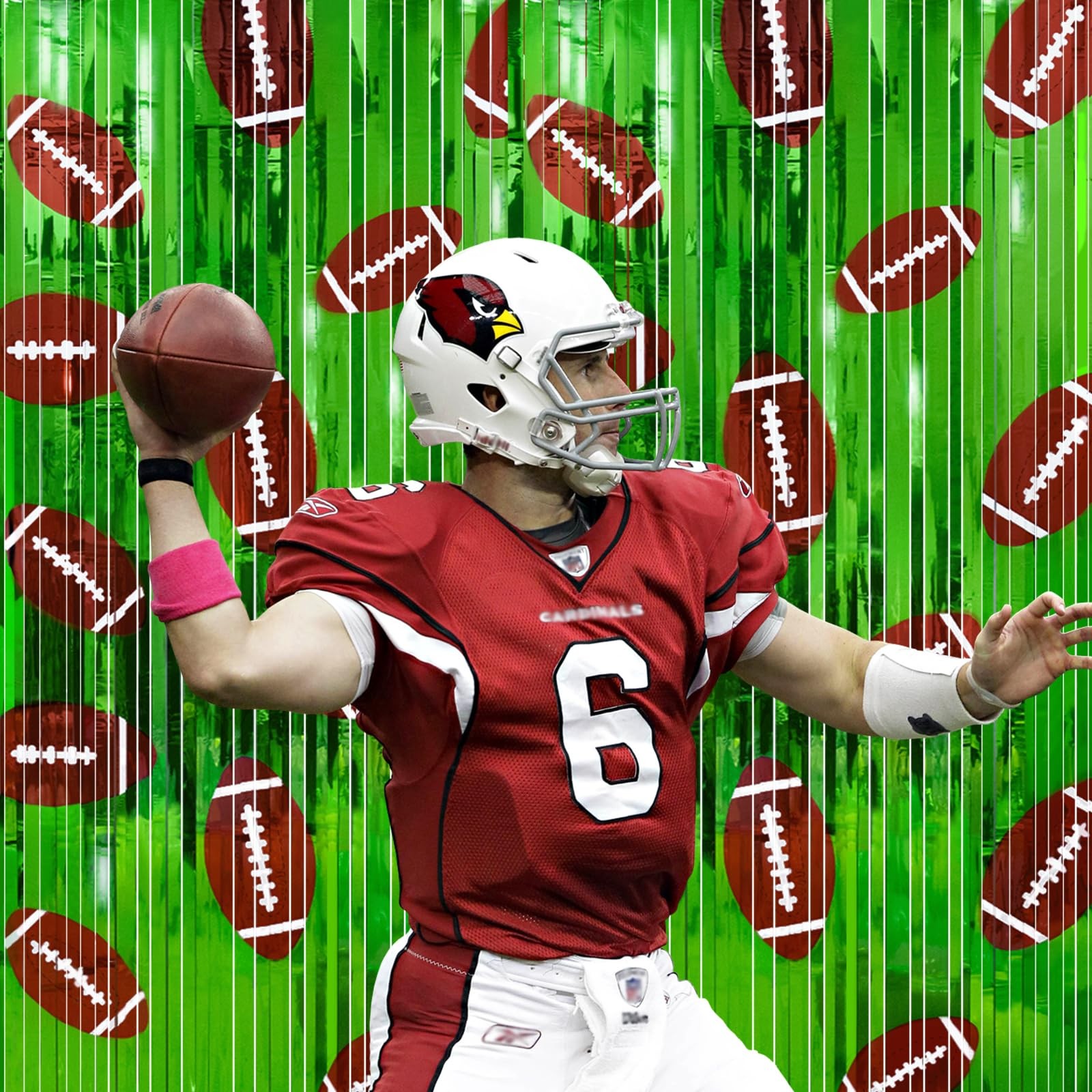 2 PCS 3.3×6.6 FT Football Party Decorations Thickened Tinsel Backdrop Curtains