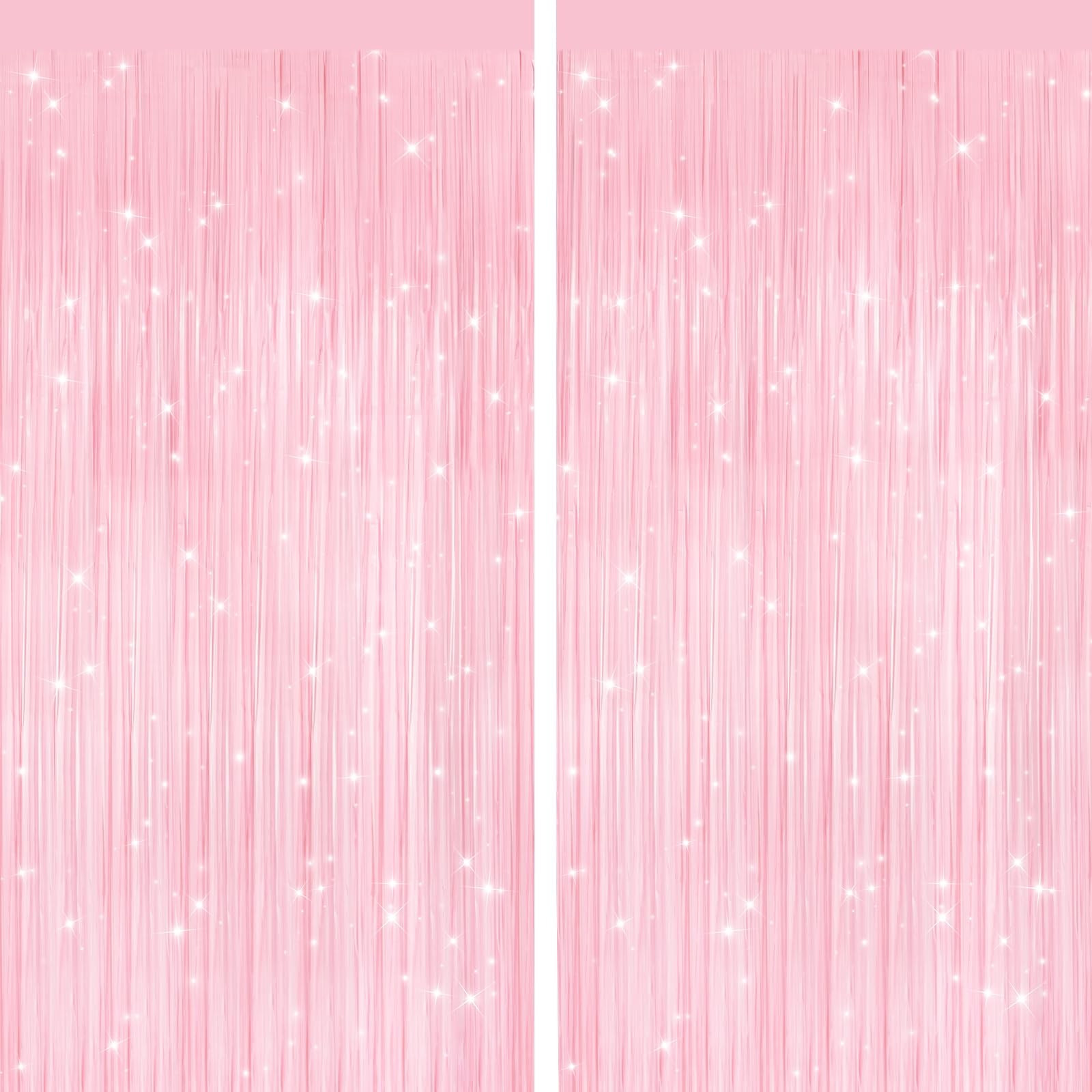 2 PCS Pastel Pink Metallic Tinsel Foil Fringe Curtains Photo Booth Backdrop