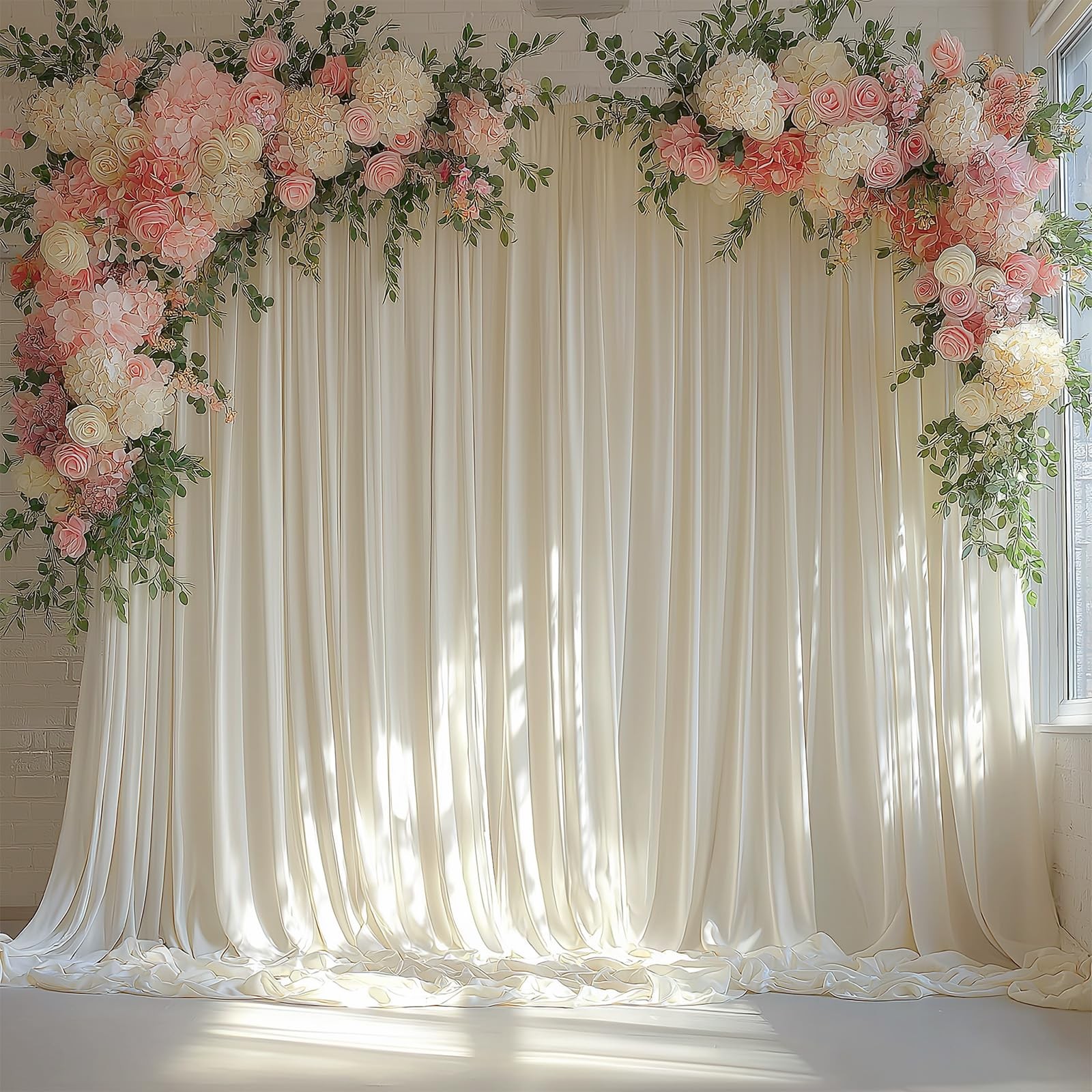 2 Panels Ivory Backdrop Curtain Wrinkle Free Soft Fabric Photography 5×10 Ft