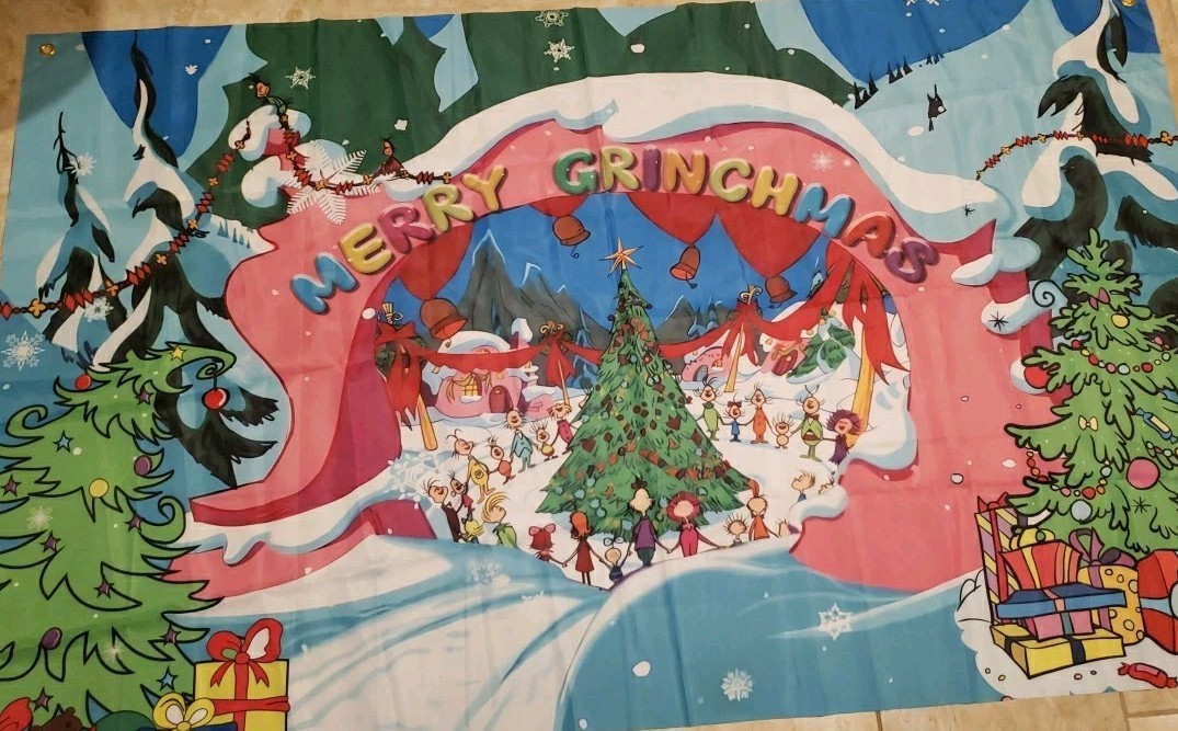 Merry Grinchmas Holiday Whoville Backdrop 70×42″ With Gromets
