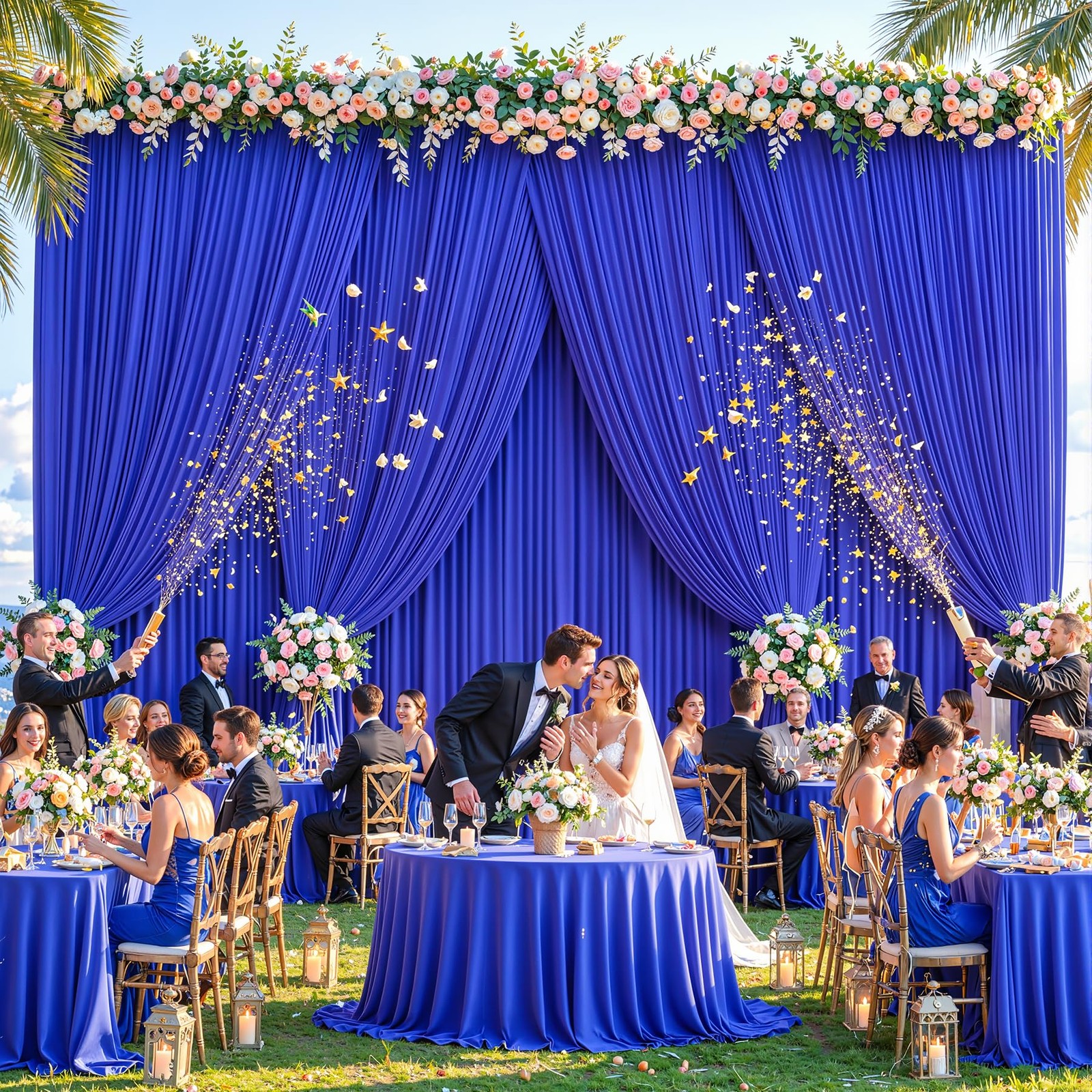50ftx12ft Wrinkle Free Royal Blue 5′(W) x 12′(H), 10 panels,