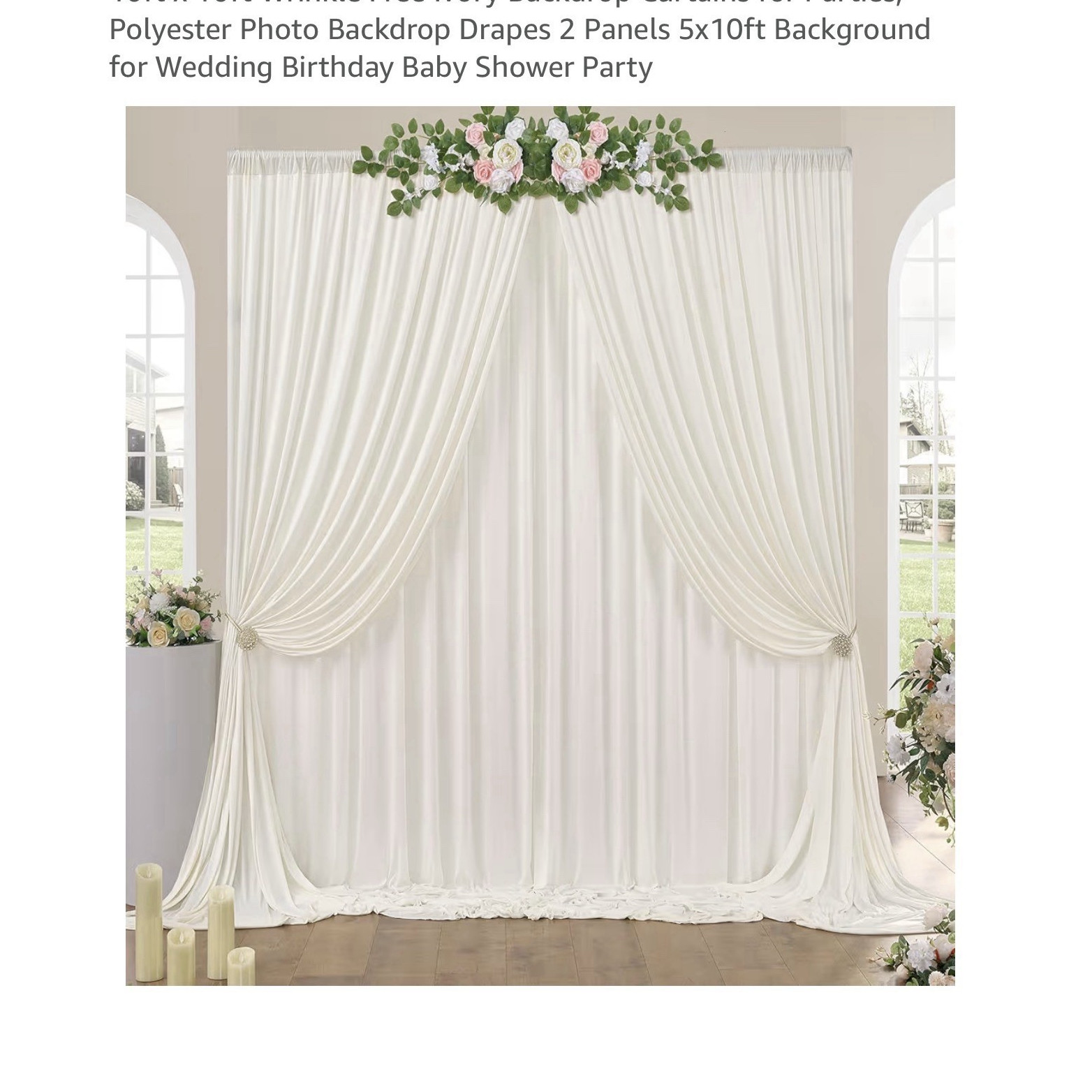 Ivory Polyester Wrinkle Free Floral Backdrop Curtains 2 Panels 5x10ft 10x10ft