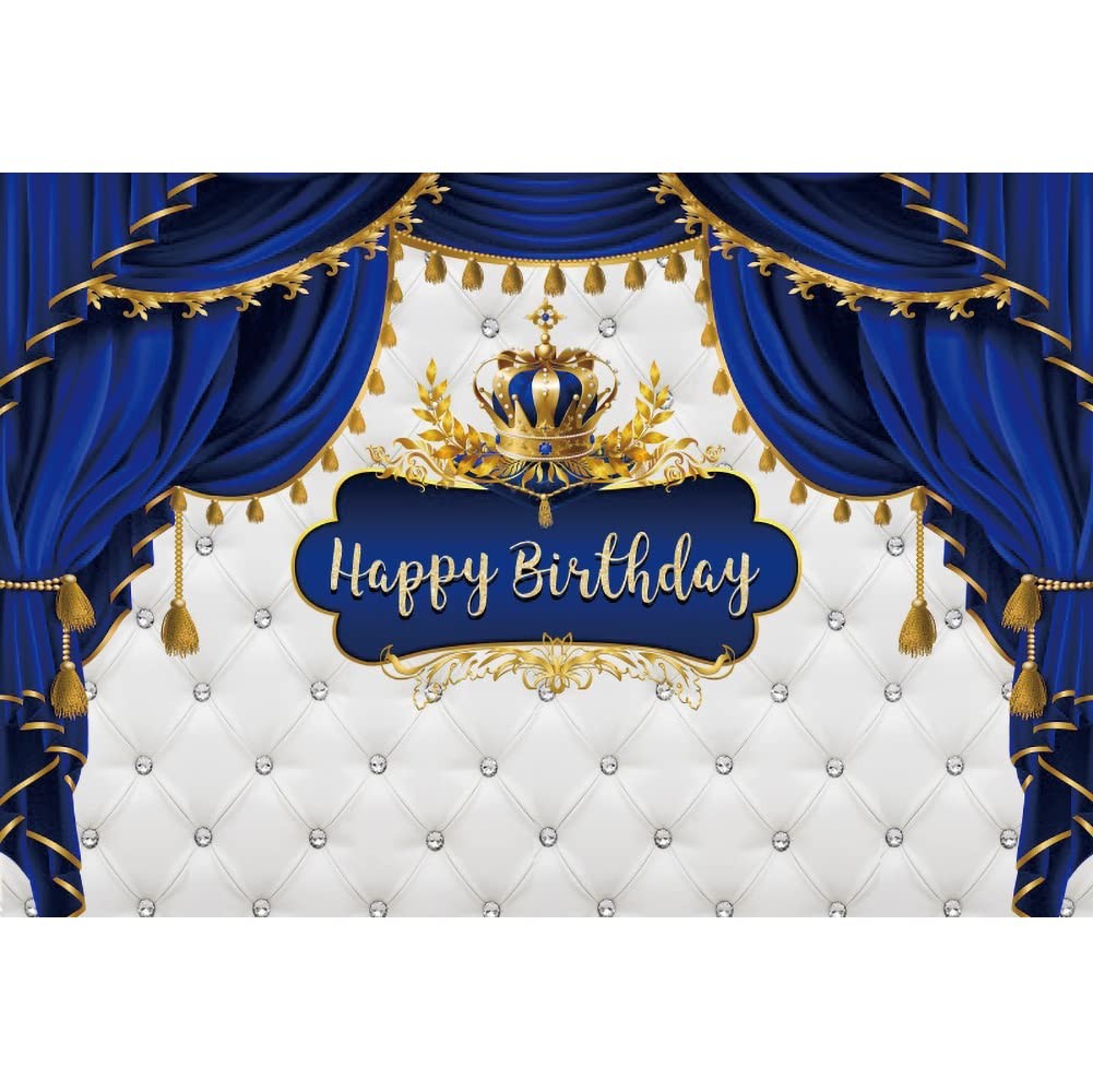 10x8ft Royal Prince Birthday Backdrop Royal Blue and Gold Little Prince Crown…