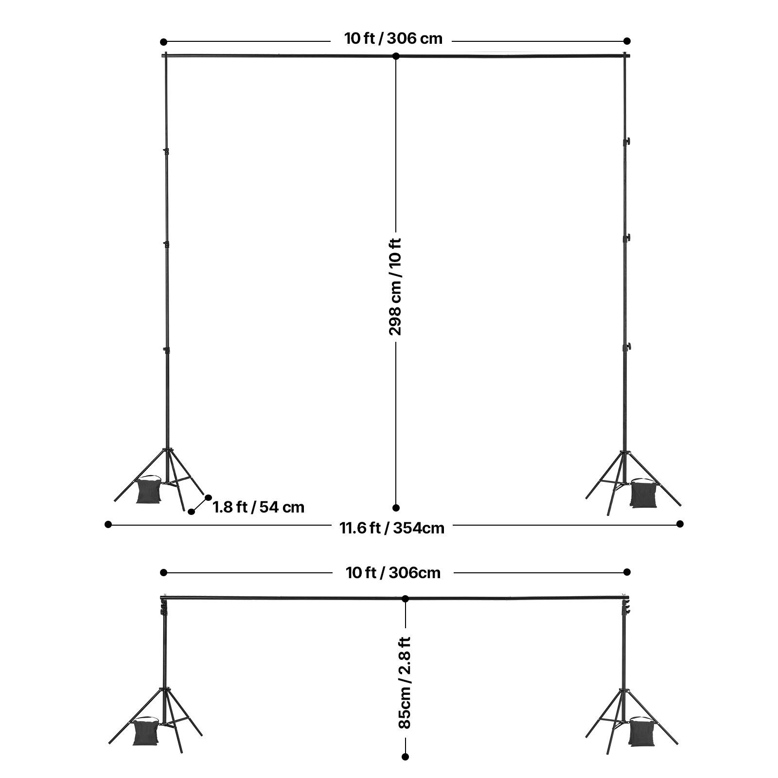 10x10ft Adjustable Backdrop Stand with 4 Crossbars, Heavy Duty Steel Frame