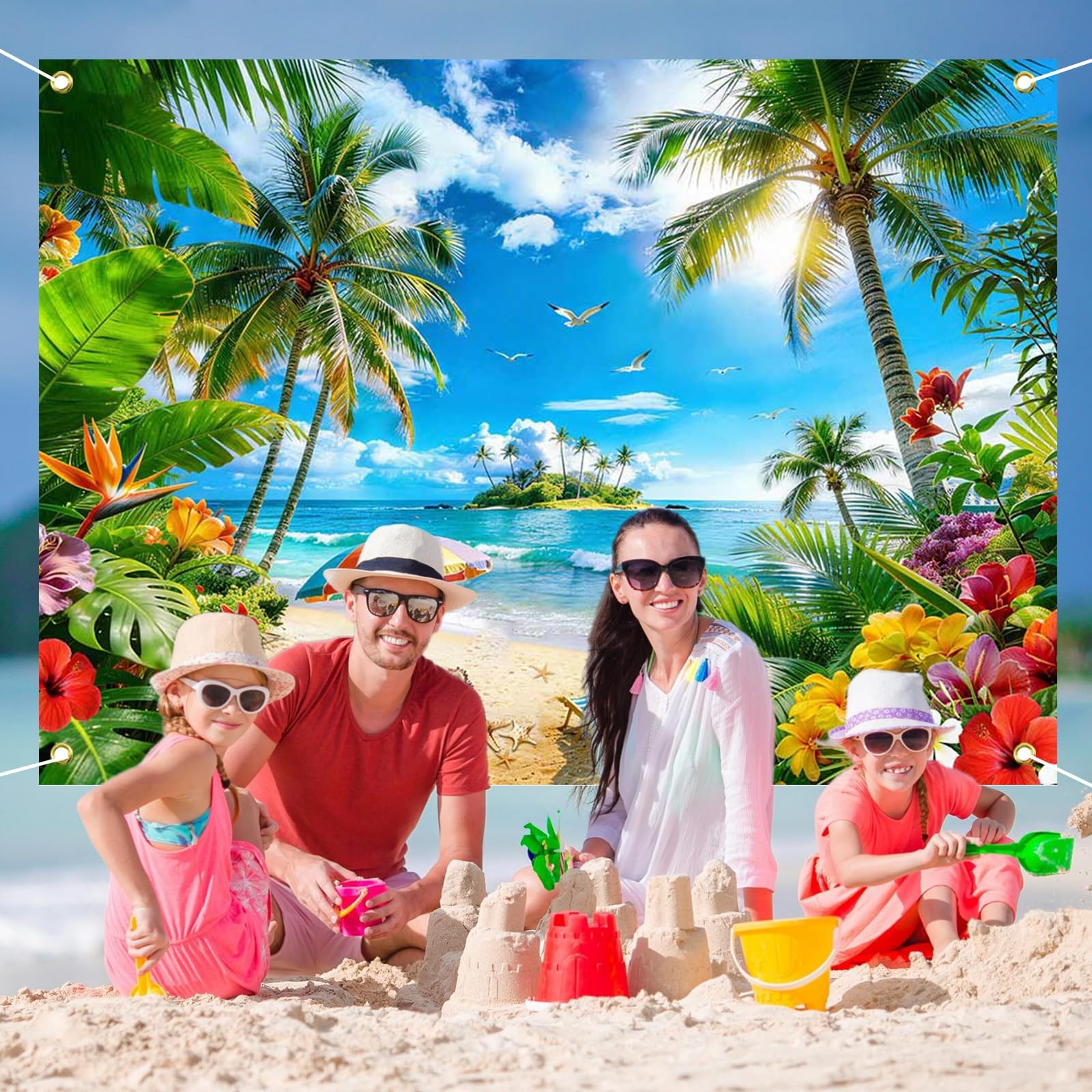 Summer Luau Beach Backdrop 7x5ft Tropical Hawaii Palm Leaves Photo Prop