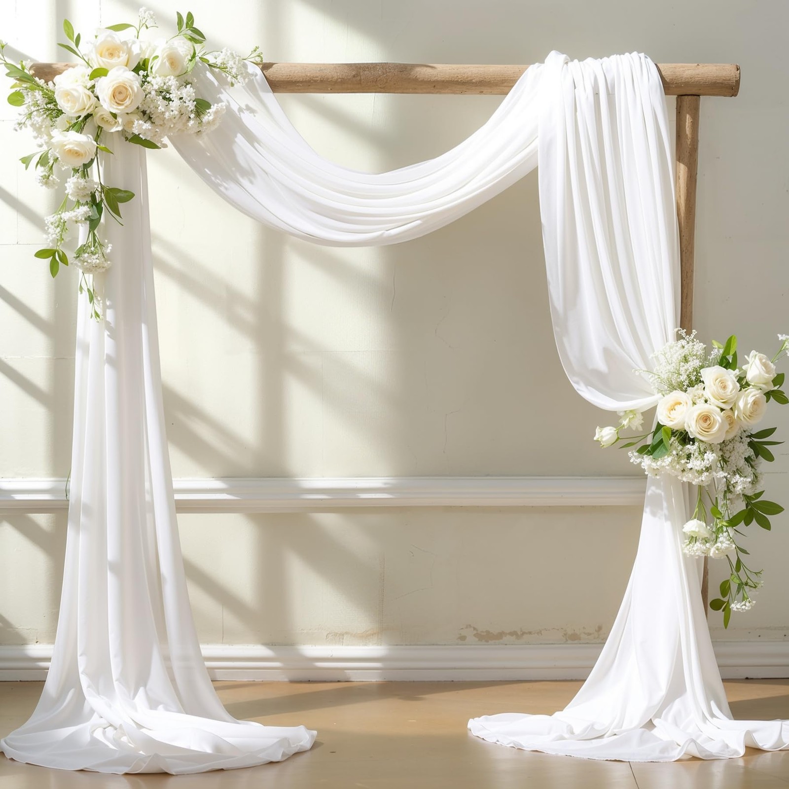 Wedding Arch Draping Fabric, 2 Panels 18FT White Sheer Backdrop Curtain Chiff…