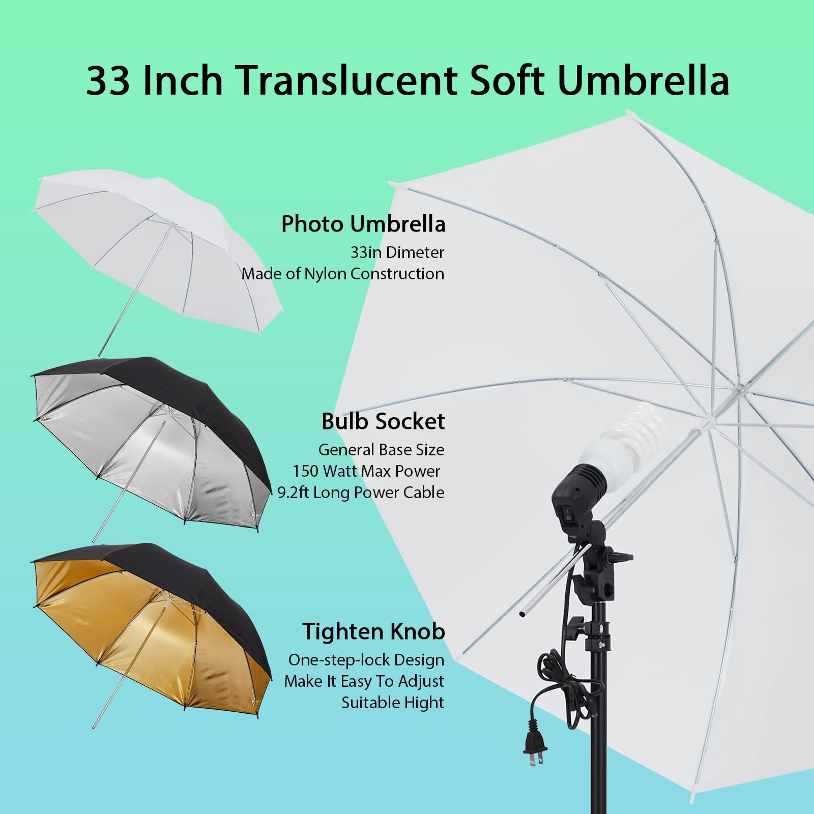 Photography Lighting Kit w/ 8.5x10ft Backdrop Stand System LED Umbrella Softbox