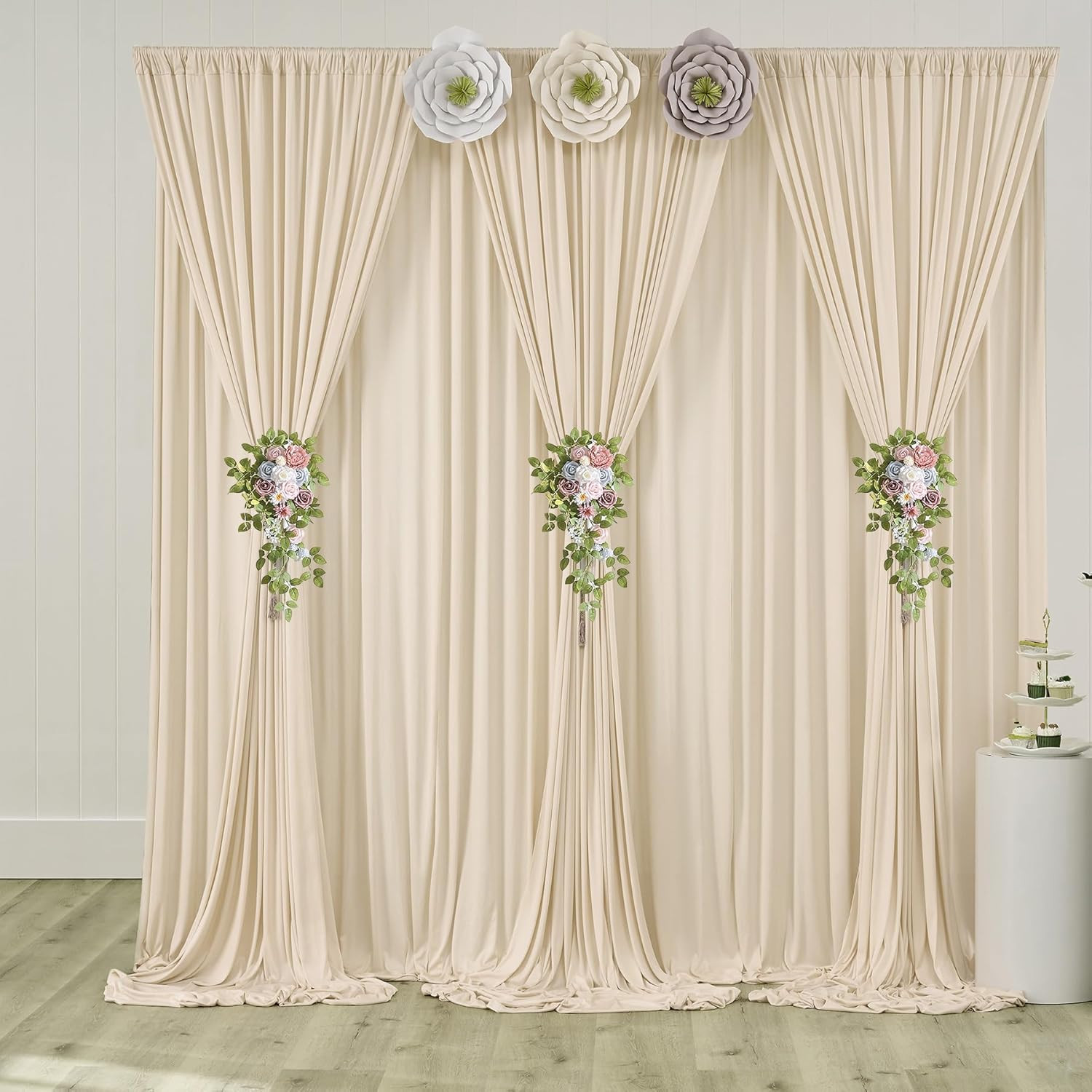 30Ft X 10Ft Wrinkle Free Beige Backdrop Curtain for Wedding Parties, Thick Polye