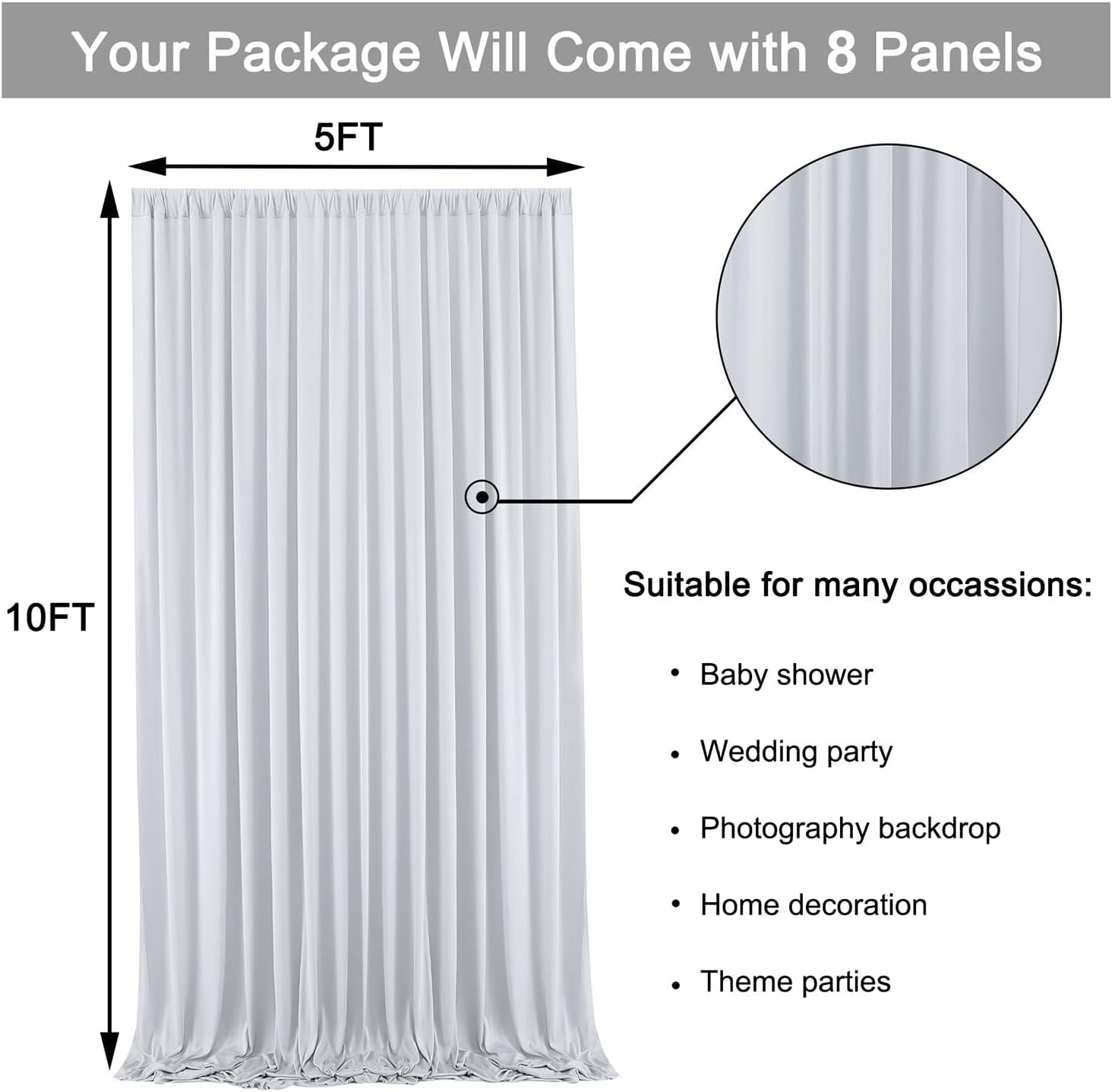 Wrinkle-Free Silver Backdrop Curtain for Parties – 40ft x 10ft Drapes