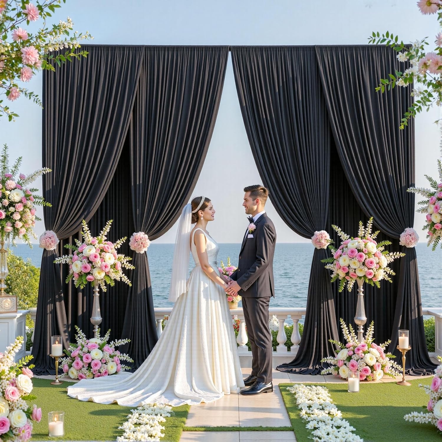 30x10ft Black Backdrop Curtain 6 Panels Wrinkle Free Party Drapes