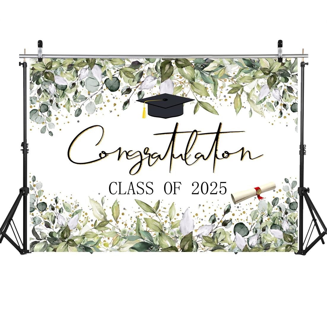 7X5ft Class of 2025 Backdrop, X-250, Green Leaves, Graduation, Photography