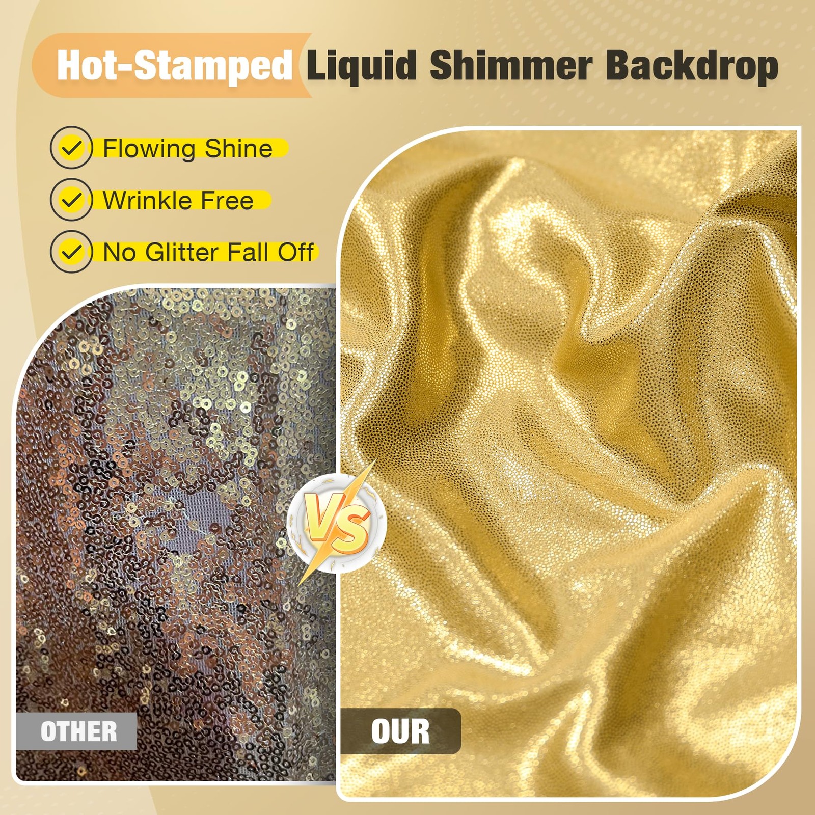 10x10FT Gold Sequin Backdrop – 2 Panels 5x10FT Wrinkle-Free Glitter Drapes fo…