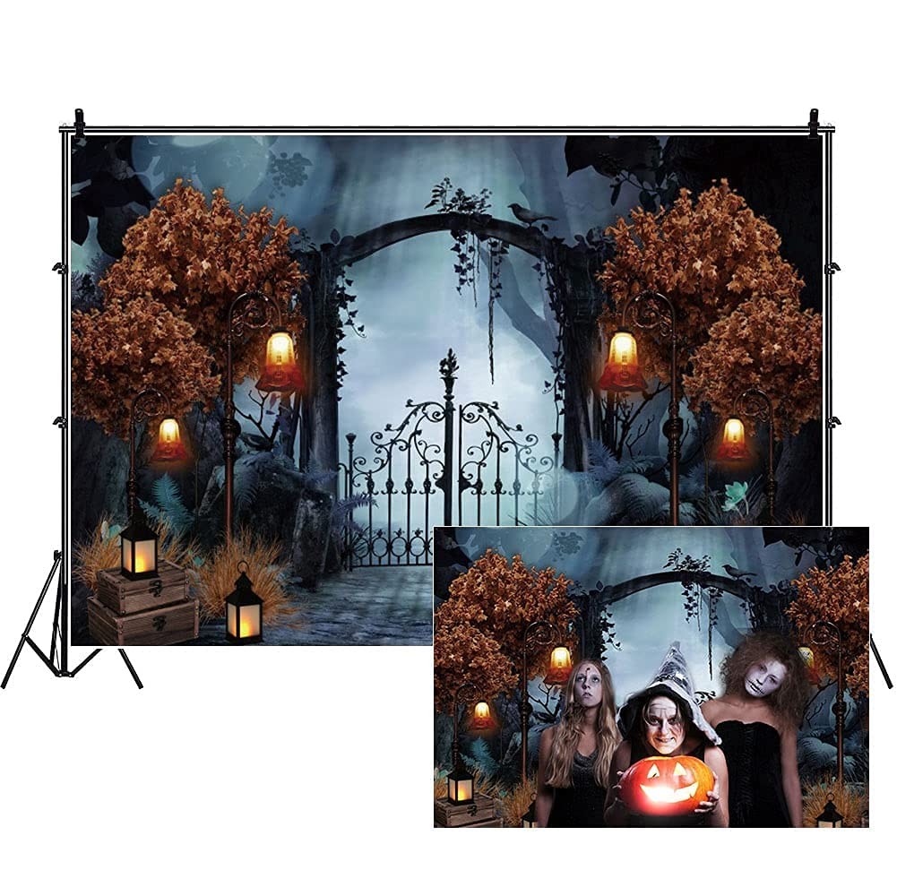 10x8ft Fabric Halloween Backdrop Horror Cemetery Iron Gate Scary Studio