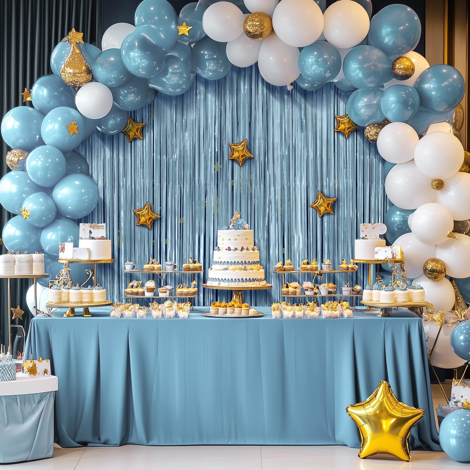 2 Pack Metallic Light Blue Fringe Backdrop, 3.2×8.2ft 2 Pack,