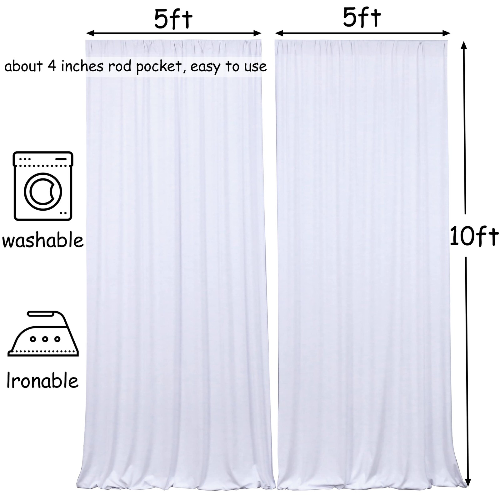 10x10FT White Backdrop Curtains for Parties – 5x10FT 2pcs,