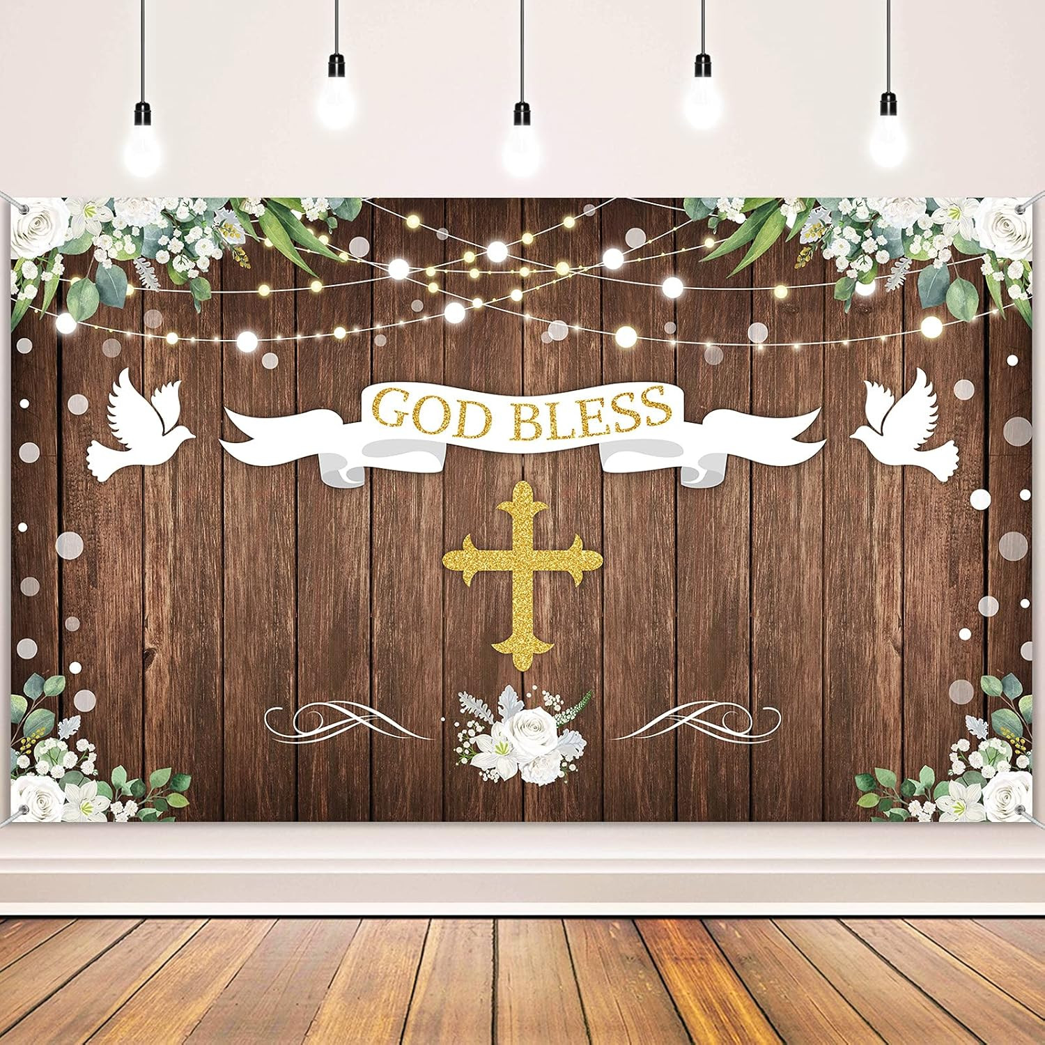 71 x 43 Inch God Bless Baptism Backdrop First Holy Communion Party Decoration…