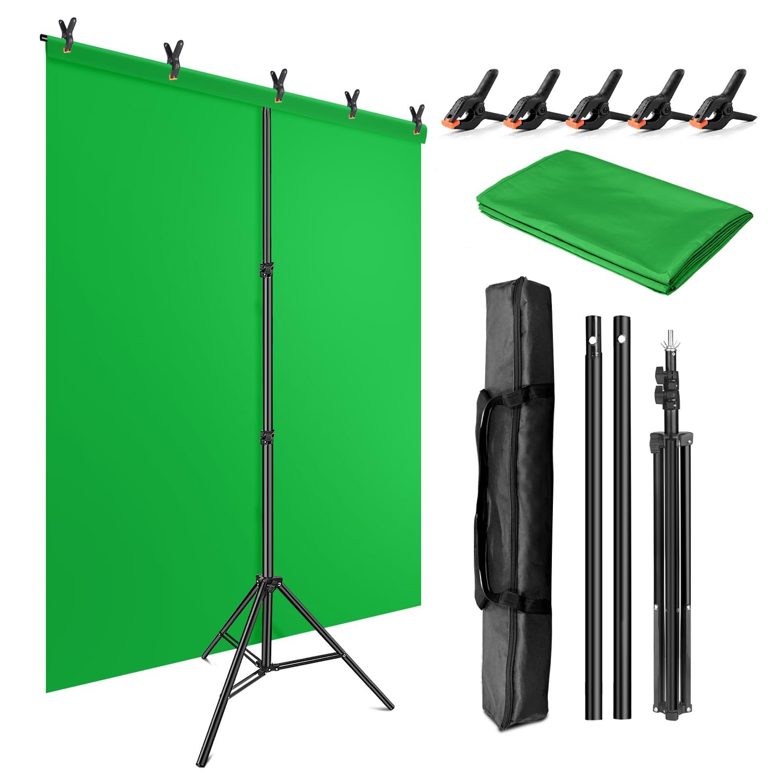 JEBUTU Green Screen Backdrop Kit with Stand, 5X6.5ft 5 x 6.5 Ft,