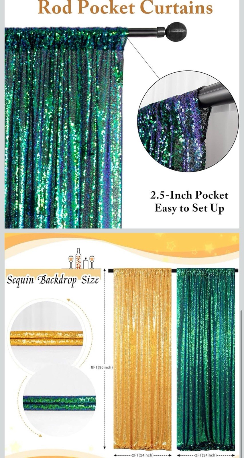 4pk Sequin Photography Backdrop Curtains, 4×8 ft Glitter Photo Booth Background