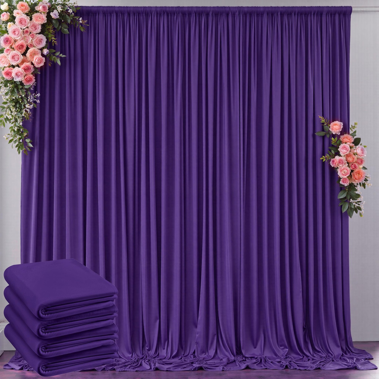 20 ft x 10 ft Purple Backdrop Curtain for Parties, 5ft x 10ft 4 Panels Polyes…