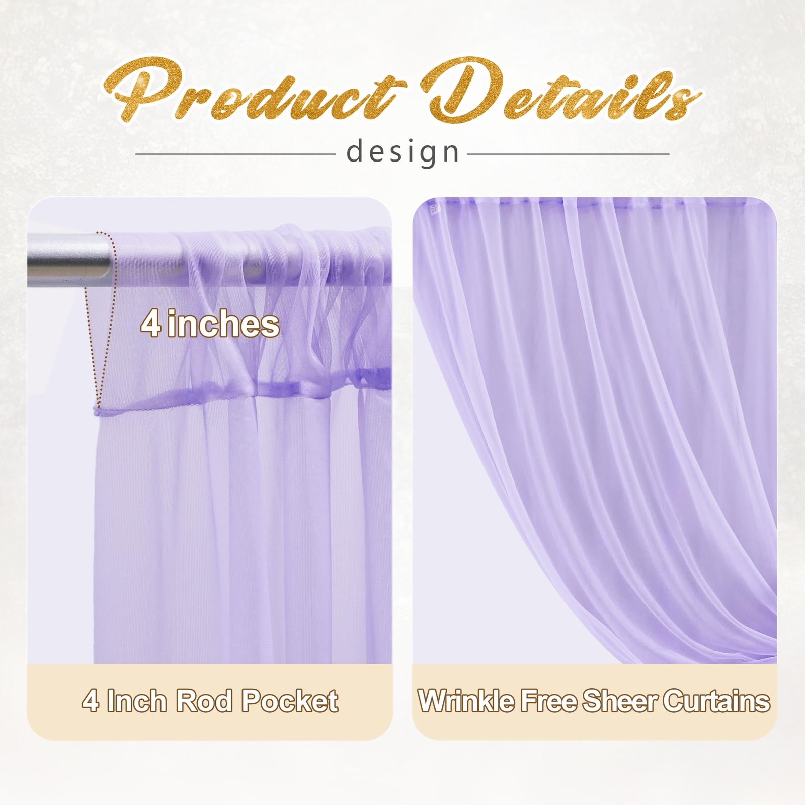 20x8ft Purple Tulle Backdrop Curtain with Lights String for Parites, Sheer Photo