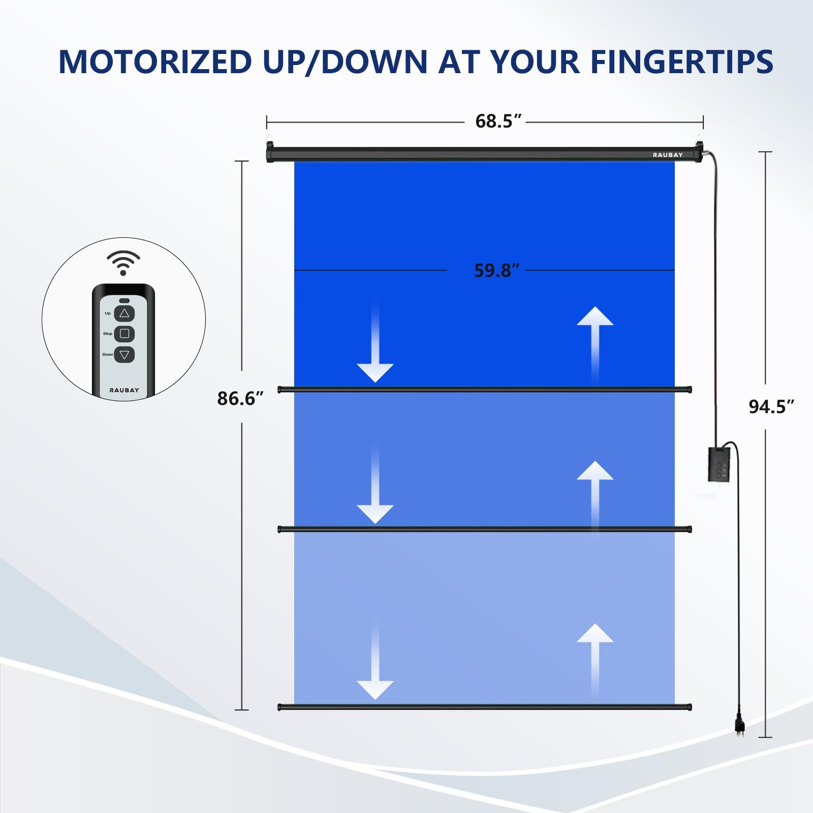 RAUBAY Motorized Pull Down Blue Screen – 59.8″ Standard(59.8 x 86.6in),
