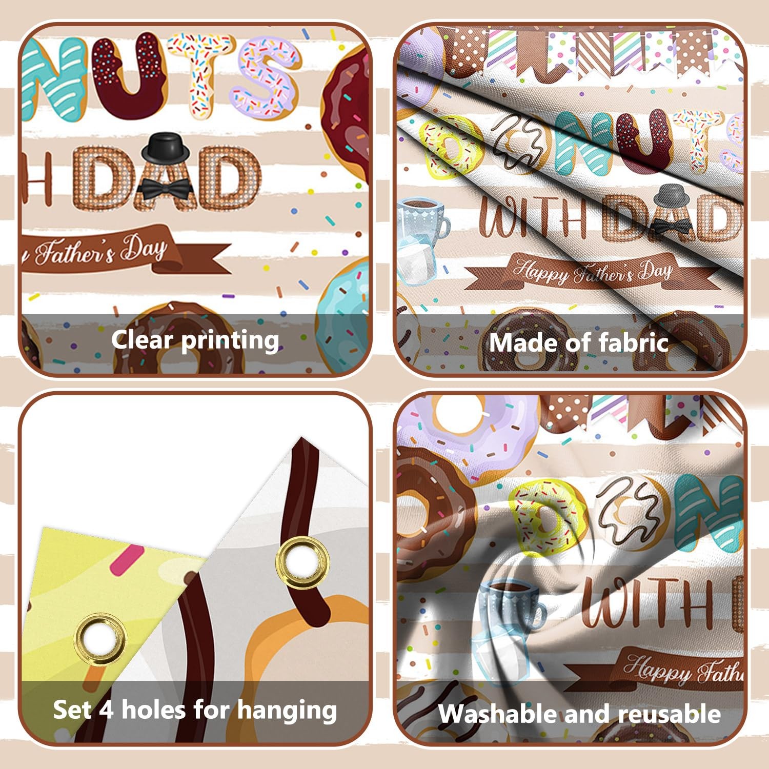 7x5ft Happy Father’s Day Backdrop Donuts with Dad Photography Background Brown W