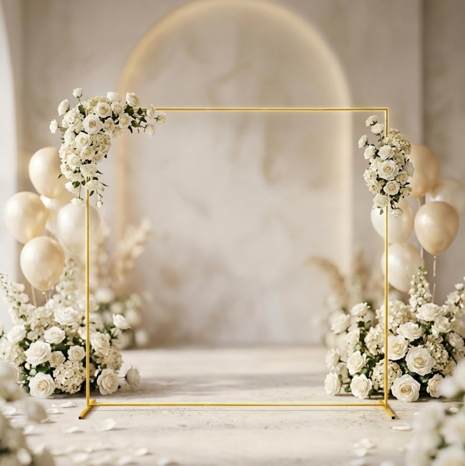 Wedding Arch Backdrop Stand 6.6×6.6 FT Gold Square Balloon Arch Frame for Wed…