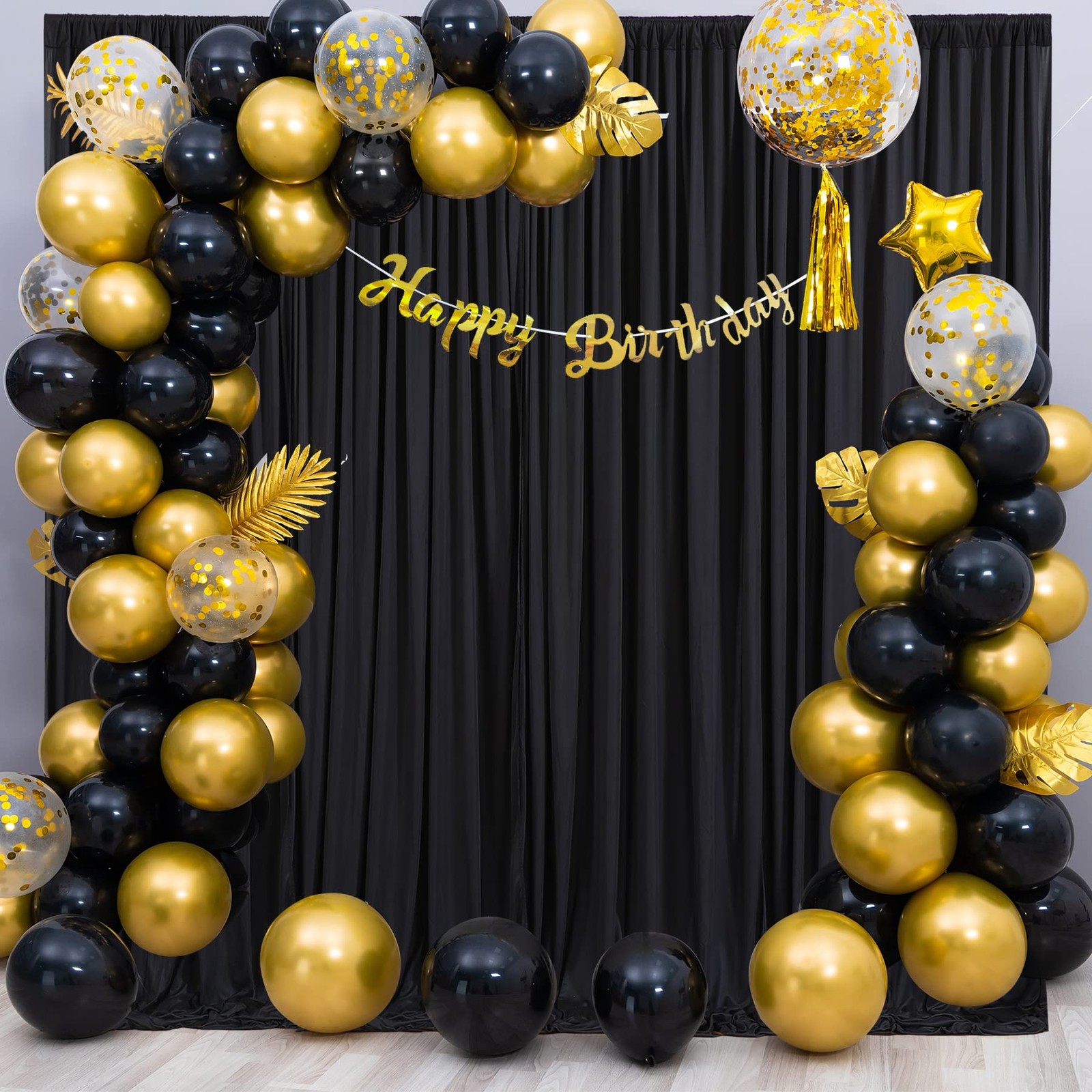 4 PCS 16×10 FT Black Backdrop Curtains Photo Background Drapes Rod Pocket