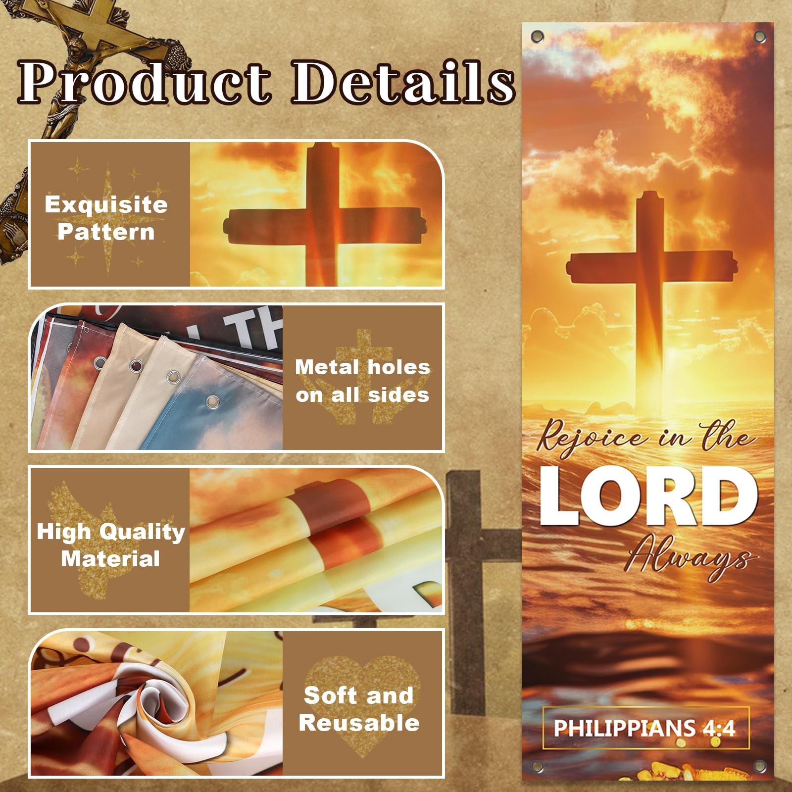 4Pcs Church Banners for Sanctuary Wall Welcome Religious Banners Hanging Back…