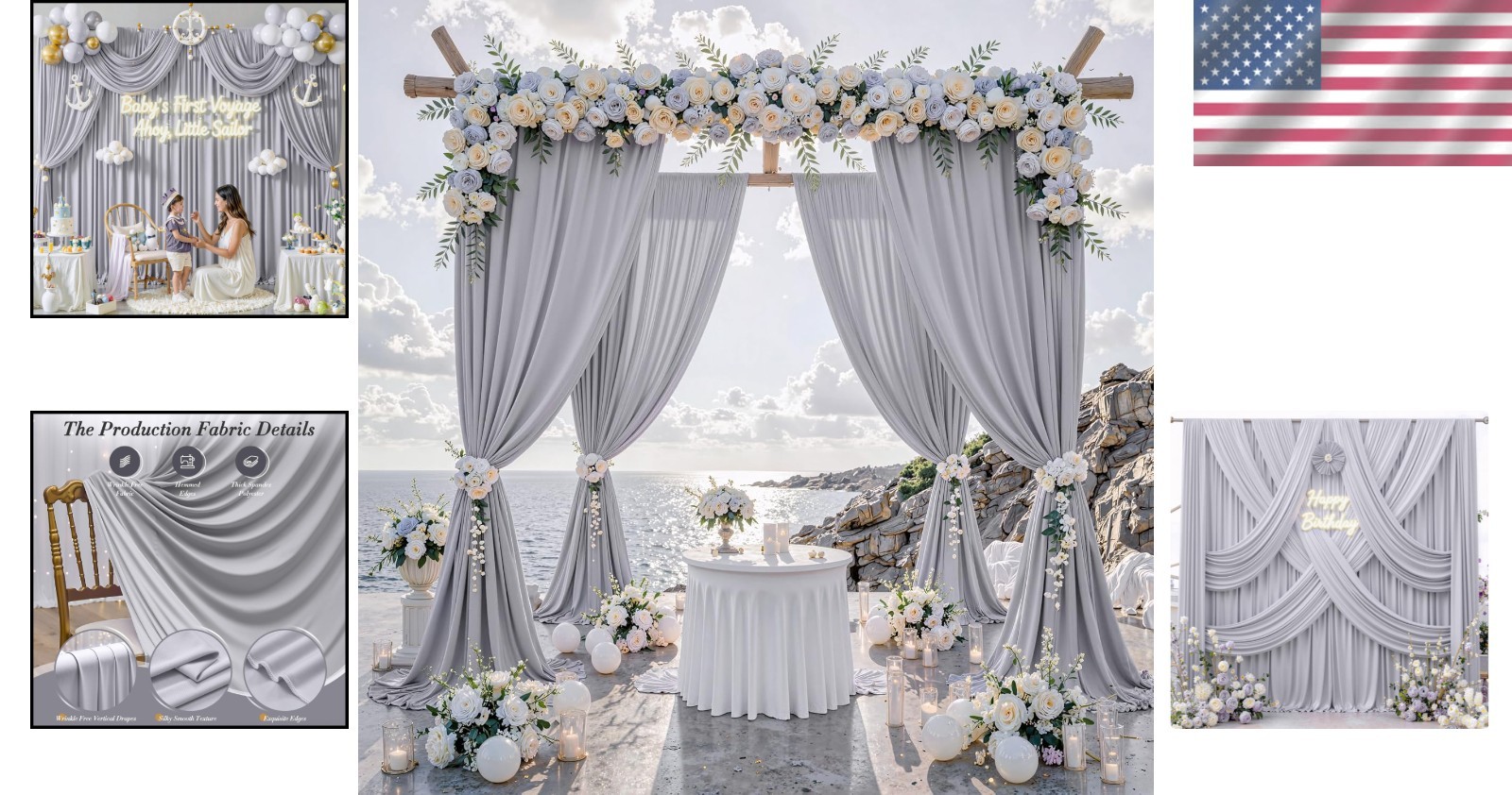 Wrinkle Free Polyester Silver Drapes 5x10ft
