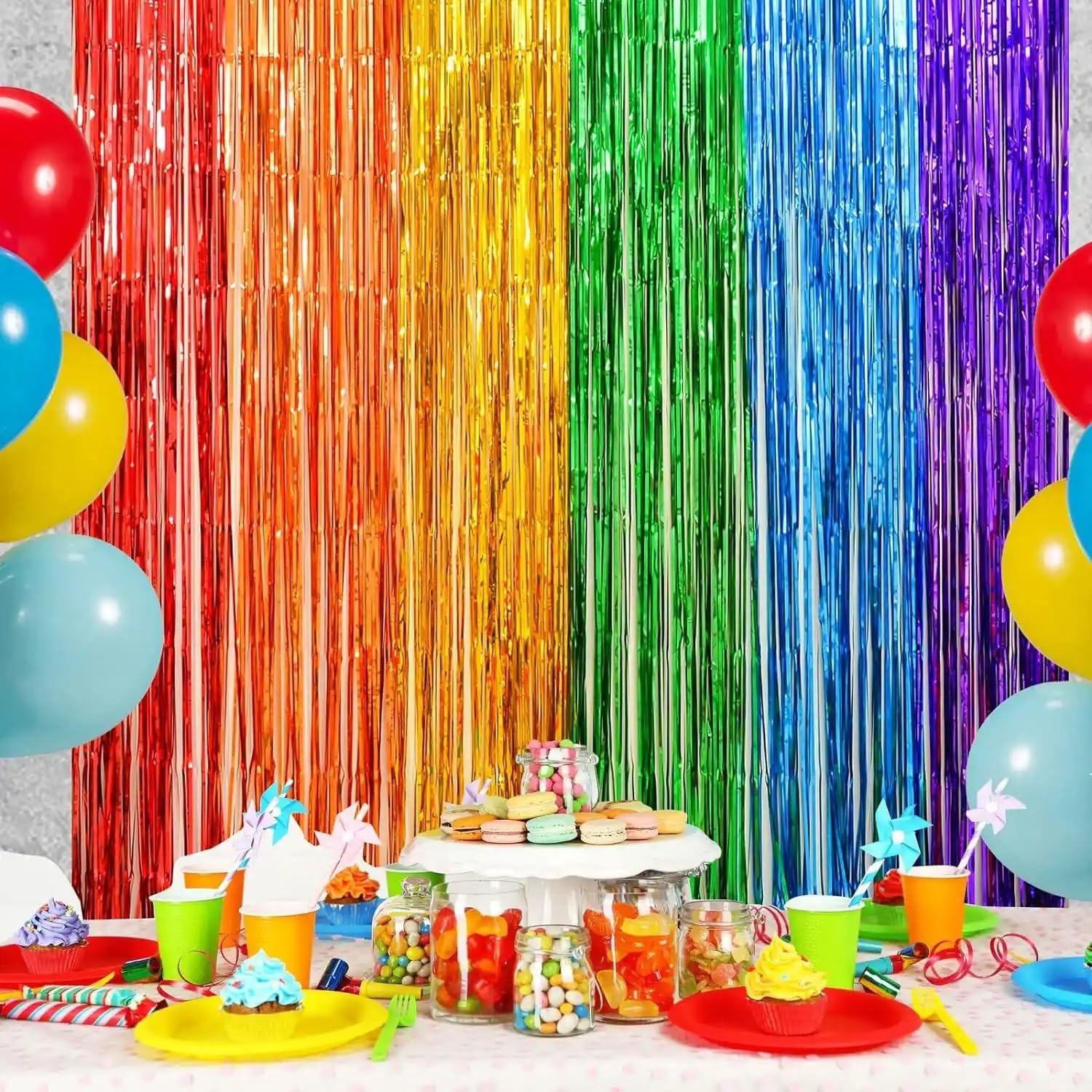 2 PCS 3.3×8.2 Ft Green Foil Fringe Curtains Birthday Party Streamers Backdrop