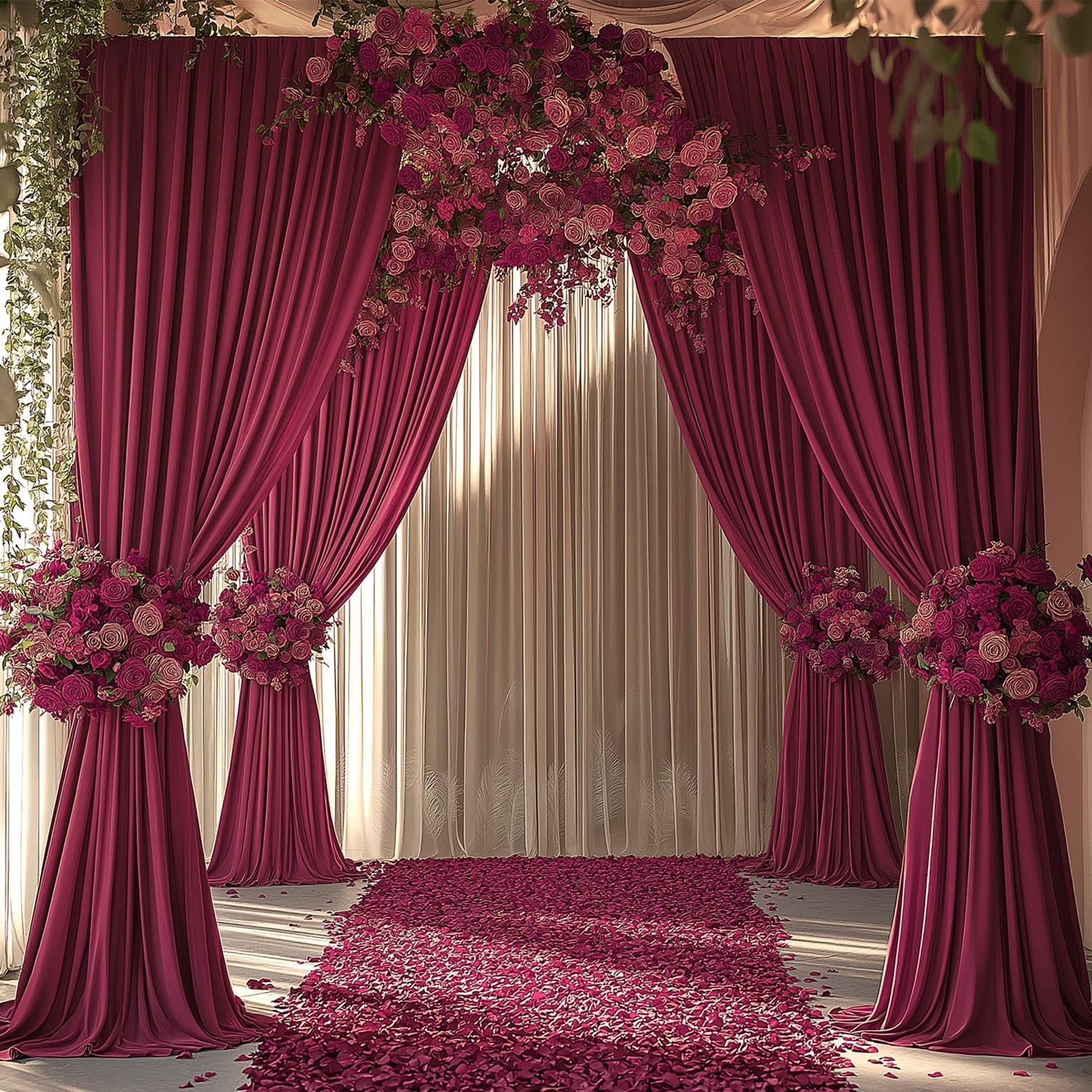 2 Panels Burgundy Backdrop Curtain for Parties Soft Drapes 5x10ft Wrinkle Free