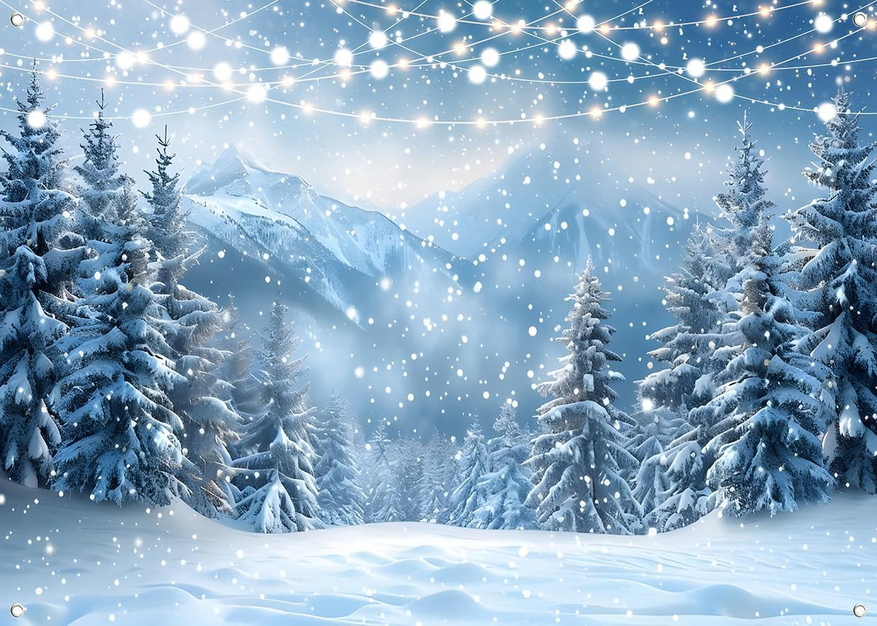 82.6”X 59”Fabric Winter Snow Scenery Photography Background Snow Forest Photo