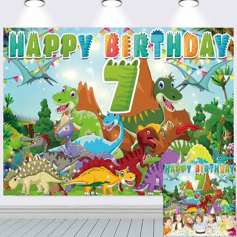 Cartoon Dinosaur 1st t0 9th Personalised Birthday Backdrop Party Supplies 7x5Ft