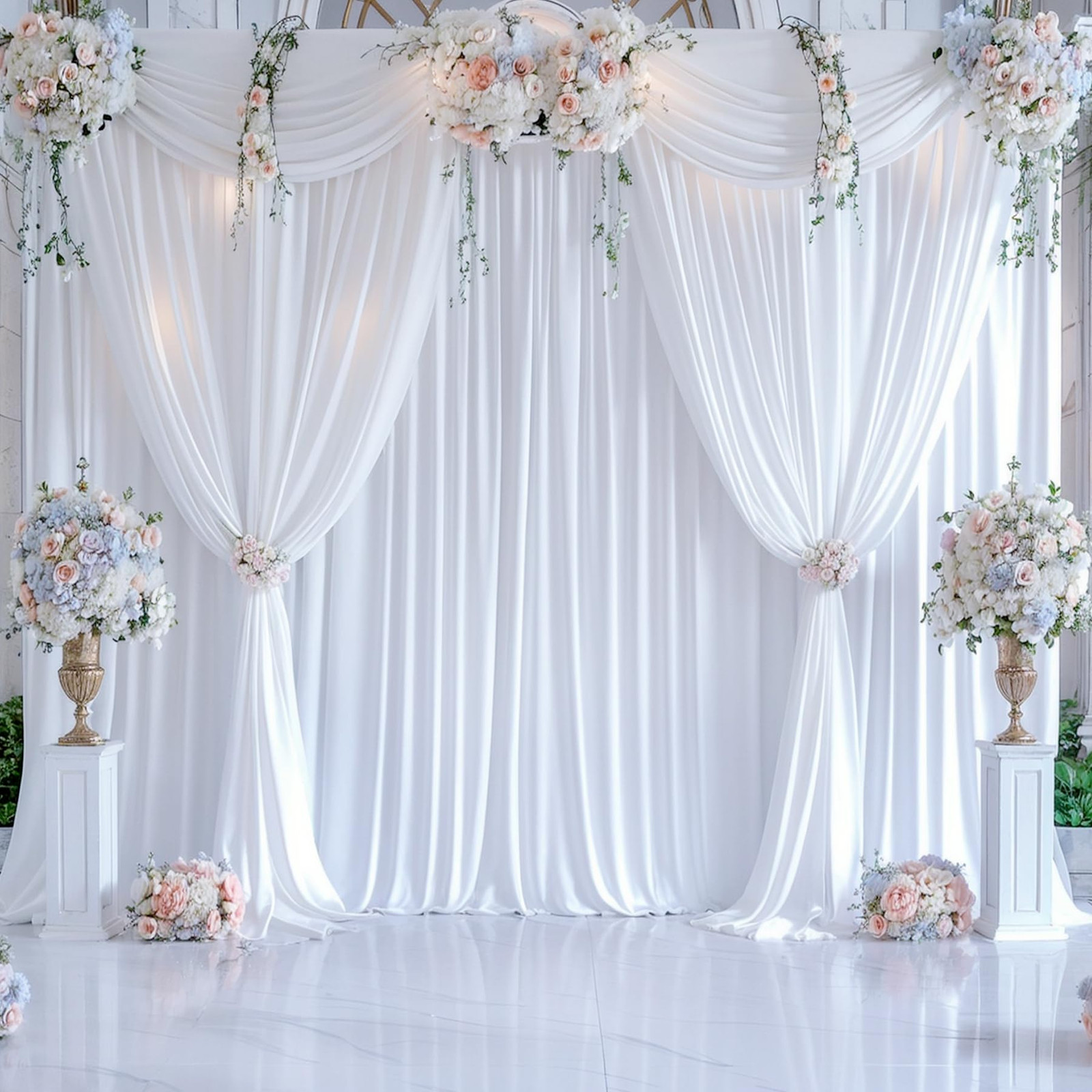 20ft x 10ft Wrinkle Free White Wedding Backdrop Curtains for Party Bridal Sho…