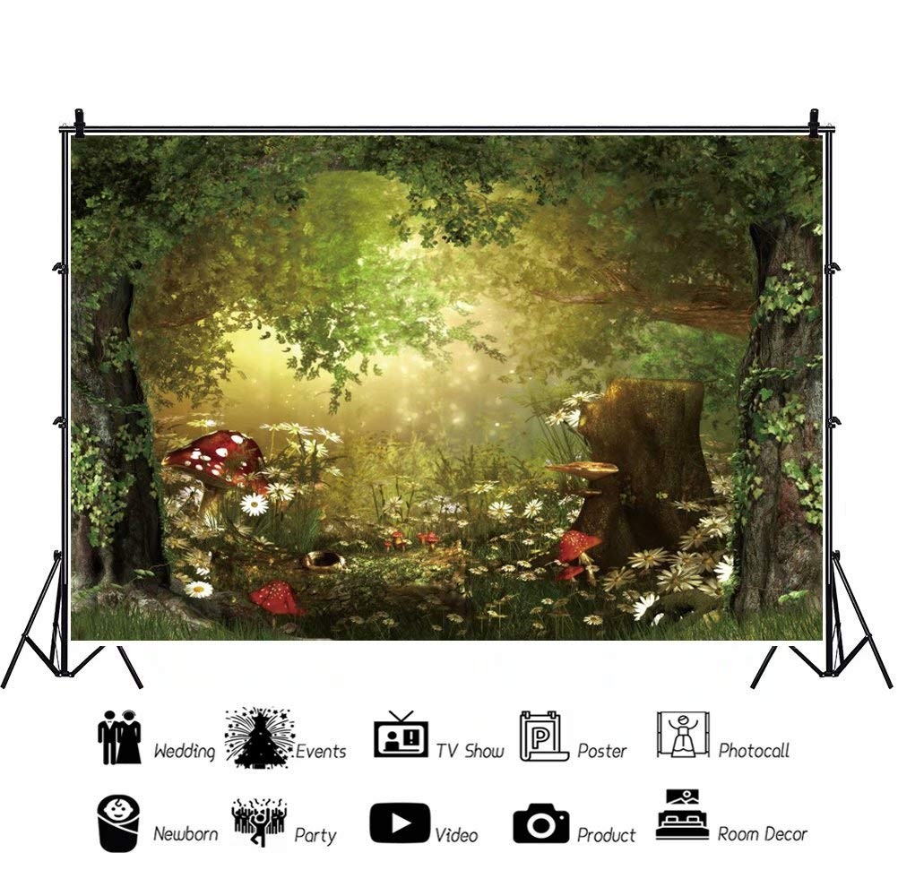 Fairy Tale Forest Wonderland Backdrops for Photography Vinyl 7X5Ft Green Trees W