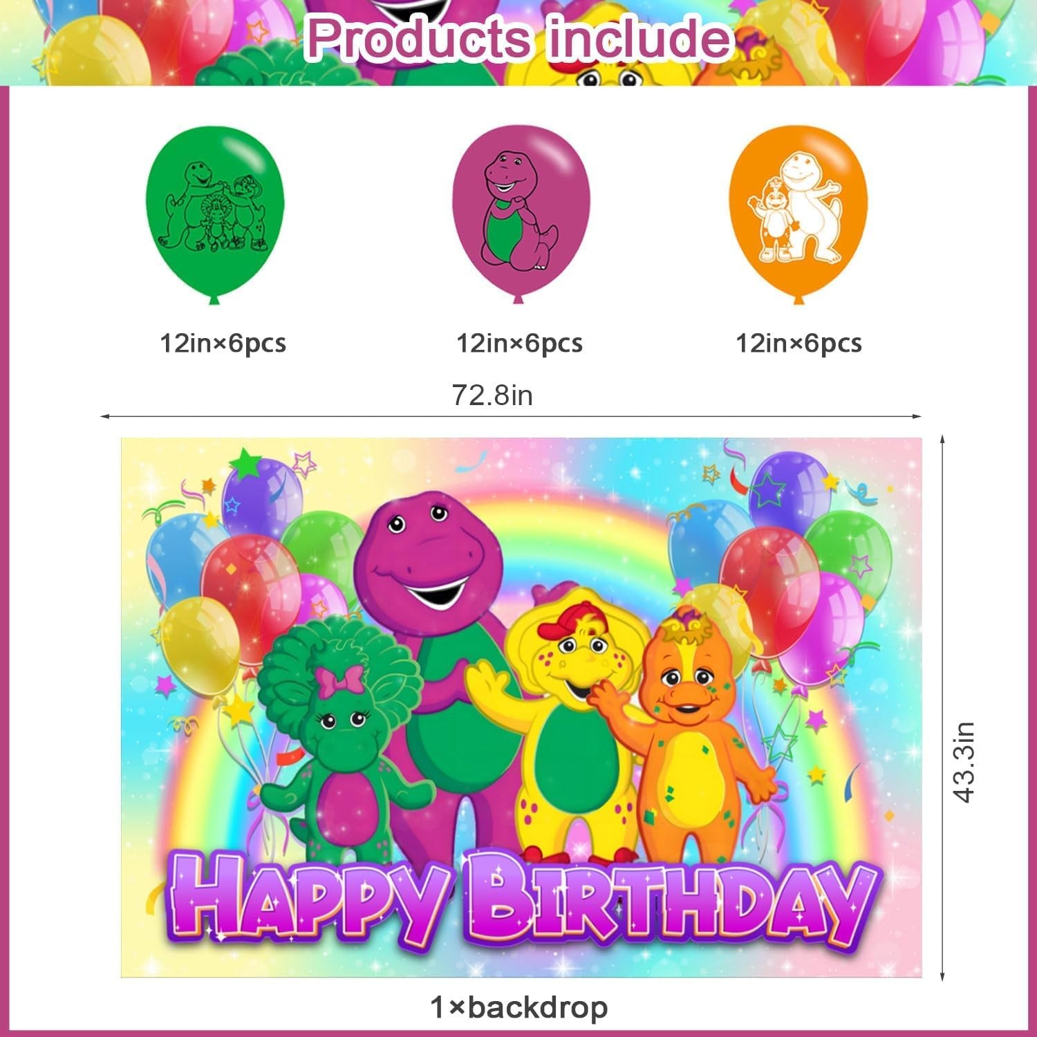 𝓑𝓪𝓻𝓷𝓮𝔂 Birthday Party Decoration, Photo Background 5 x 3 FT, 18 Pcs Bal…